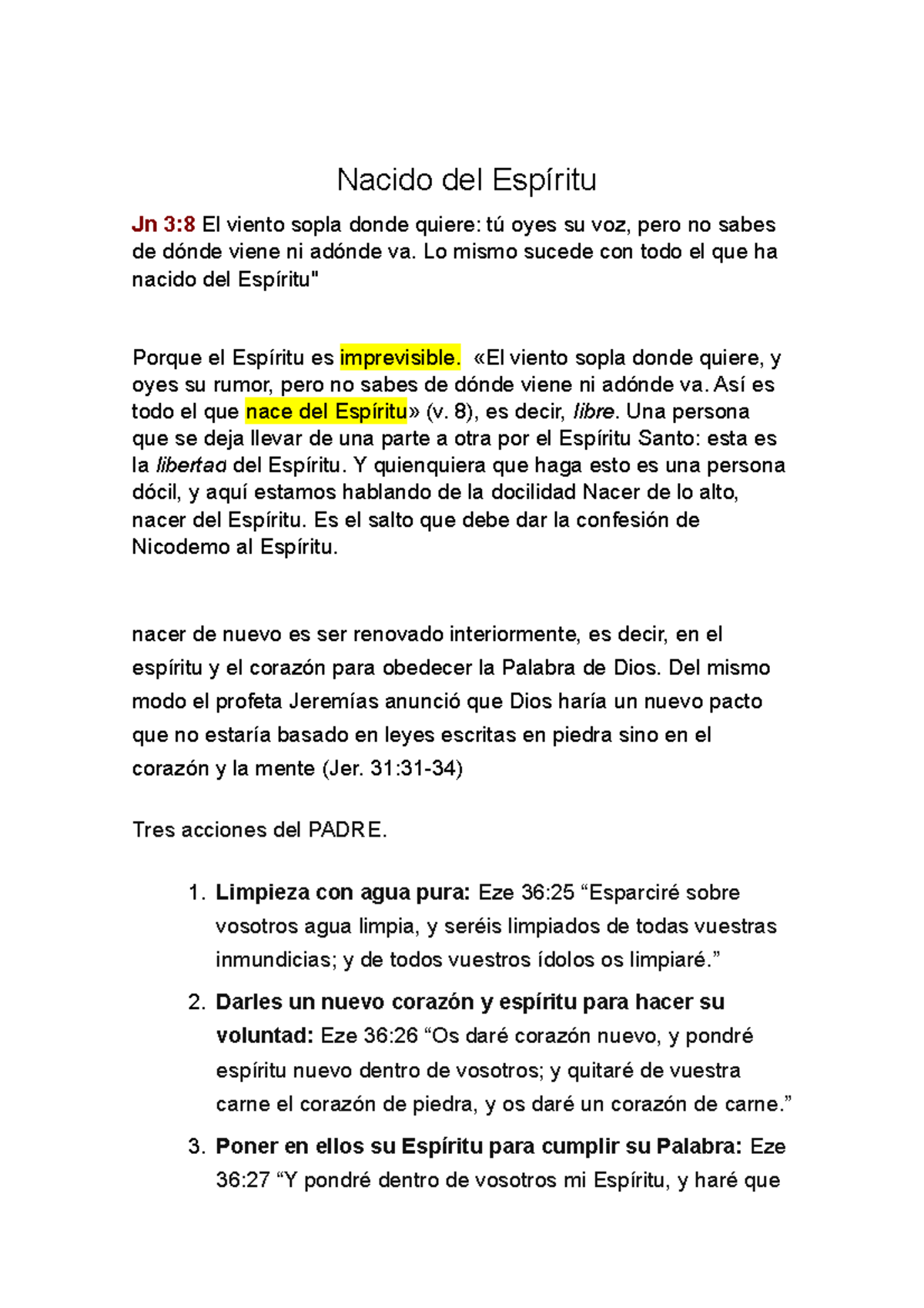 Nacido del Espíritu - Apontamentos 2,3,6 - Nacido del Espíritu Jn 3:8 El  viento sopla donde quiere: - StuDocu