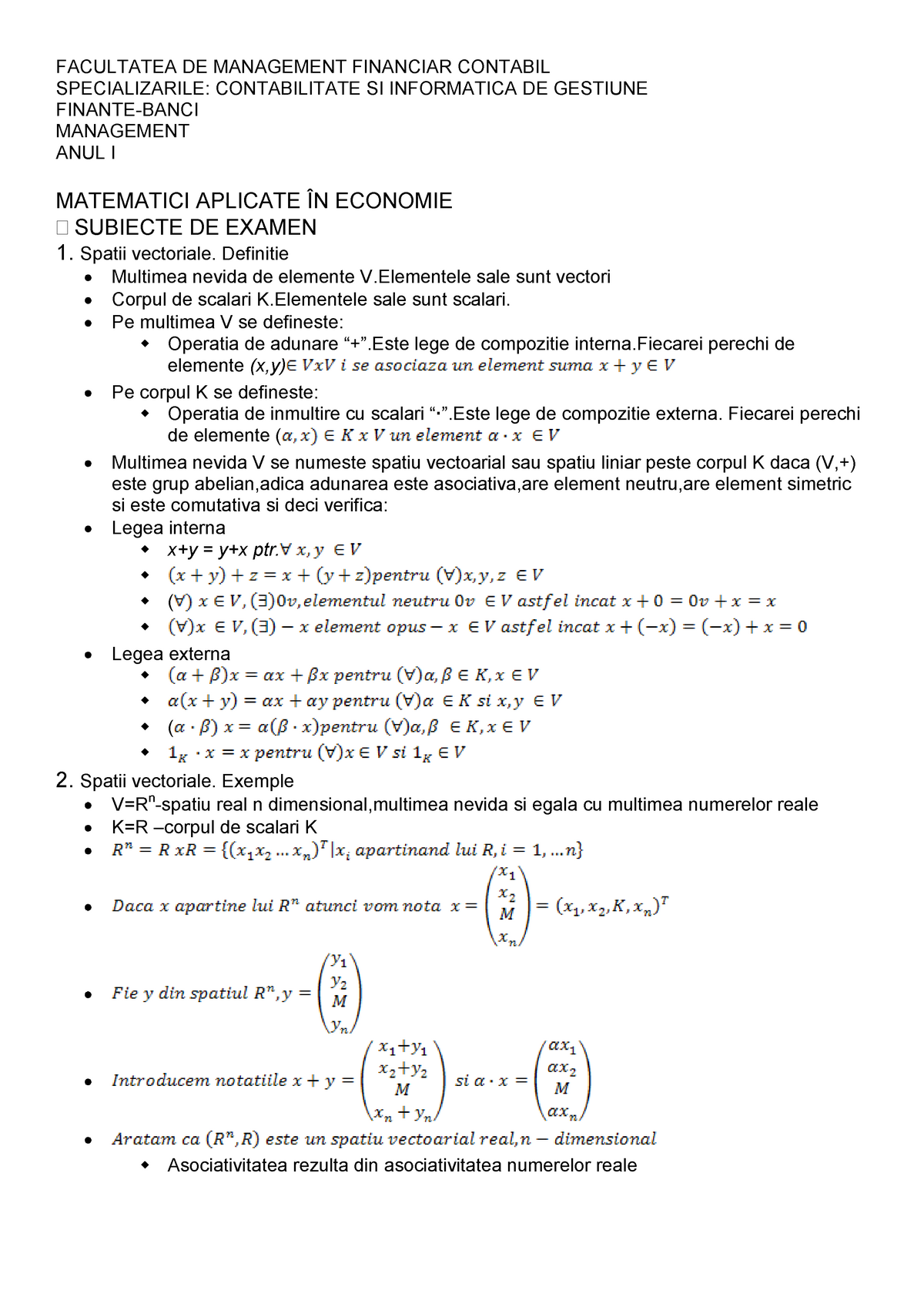 Sticky teacher Theseus 172190089 Matematici aplicate in economie Subiecte si aplicatii pdf -  FACULTATEA DE MANAGEMENT - StuDocu