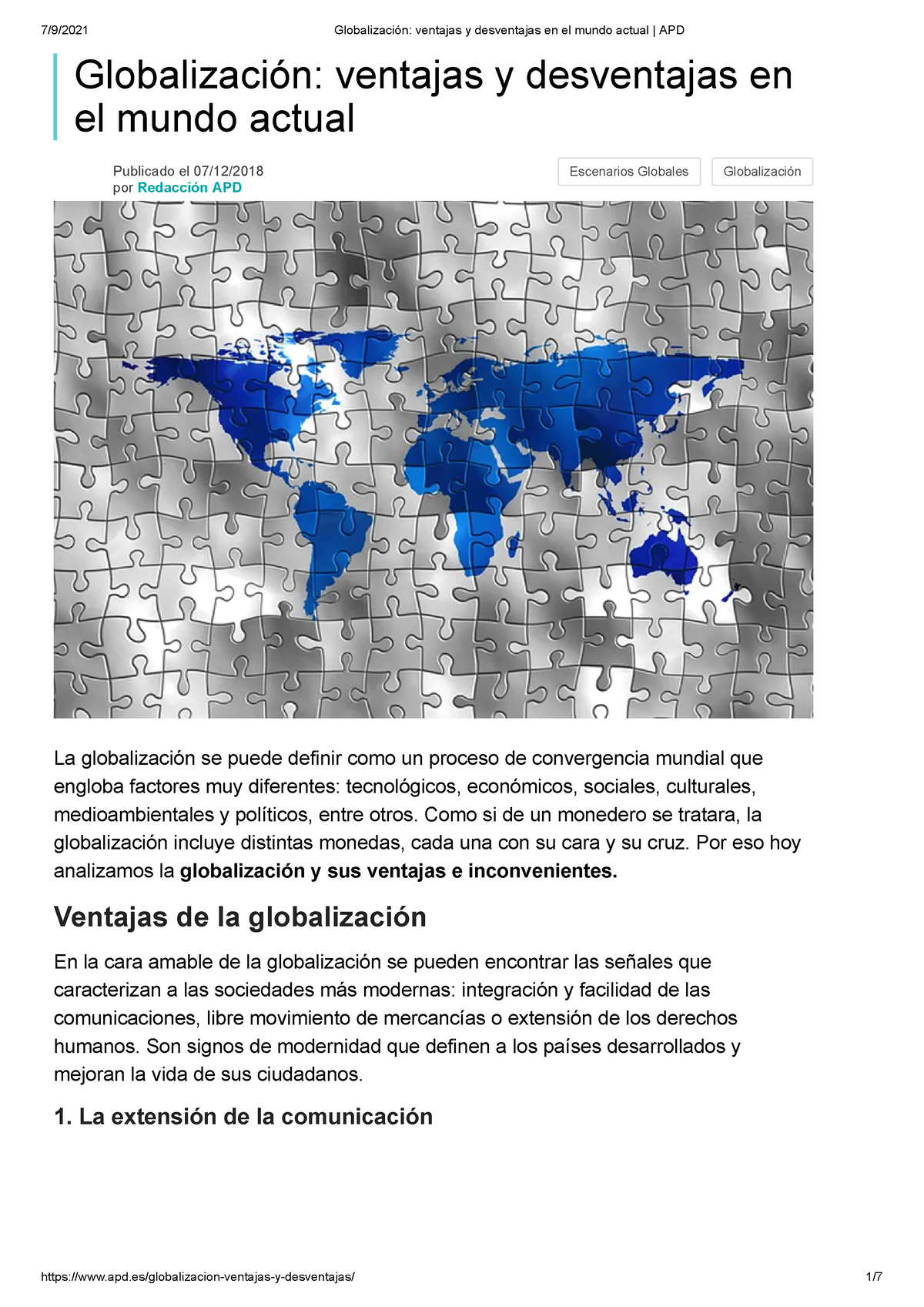 Globalización Ventajas Y Desventajas En El Mundo Actual Apd Escenarios Globales Globalización 0592