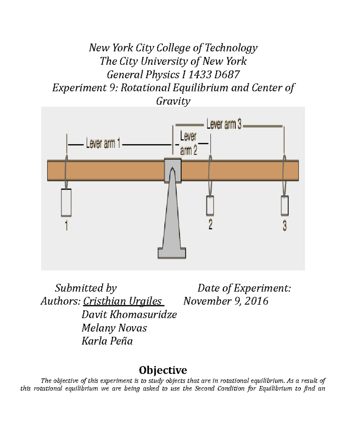 torque equilibrium and center of gravity lab report