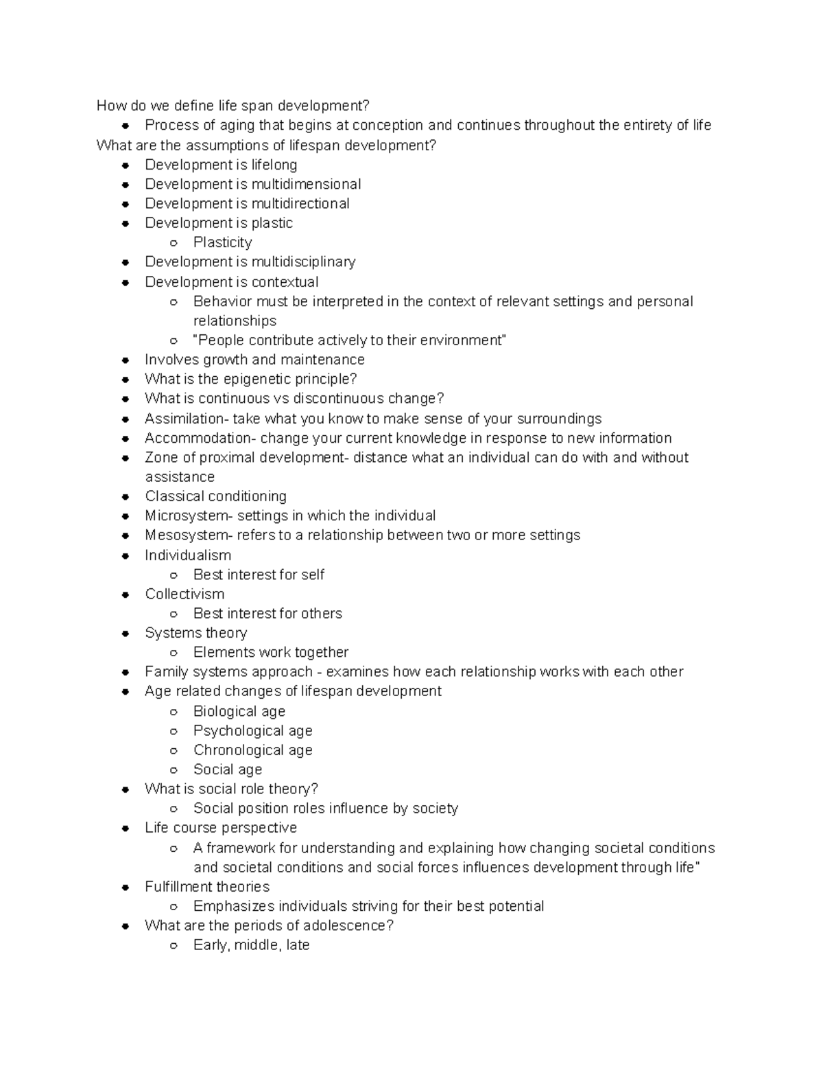 HDF 201 Exam 1 Review - How do we define life span development? Process ...