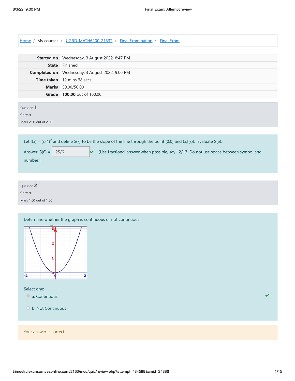 Calculus 1 Final Exam Attempt Review - Home / My Courses / UGRD ...