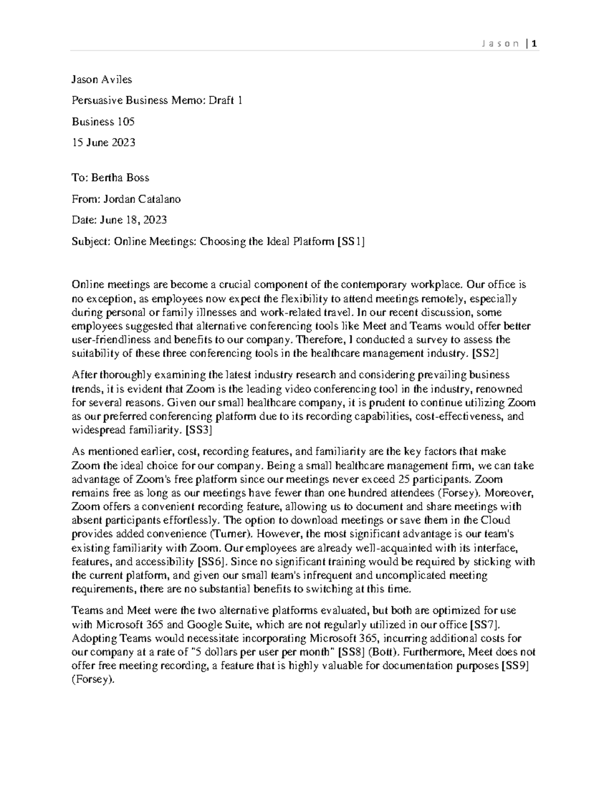 Persuasive Business Memo J a s o n 1 Jason Aviles Persuasive