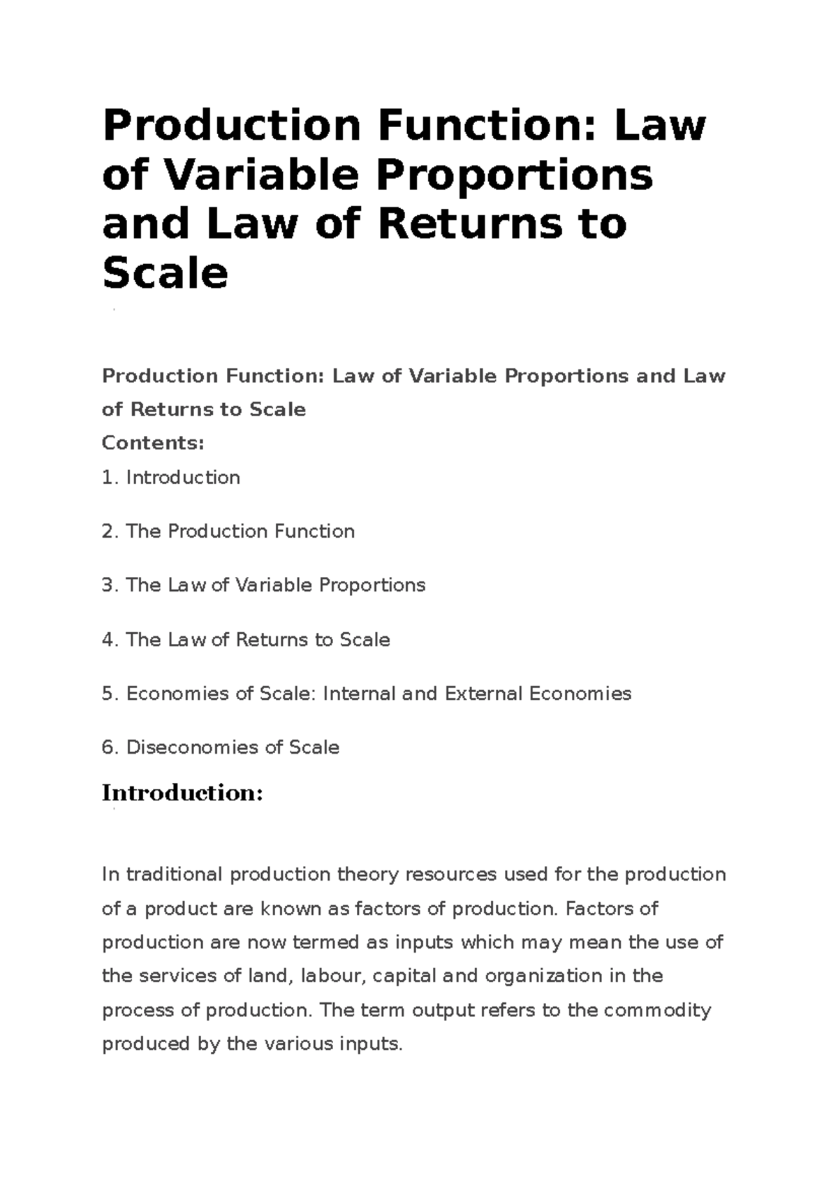 Production Function Factors Of Production Are Now Termed As Inputs 