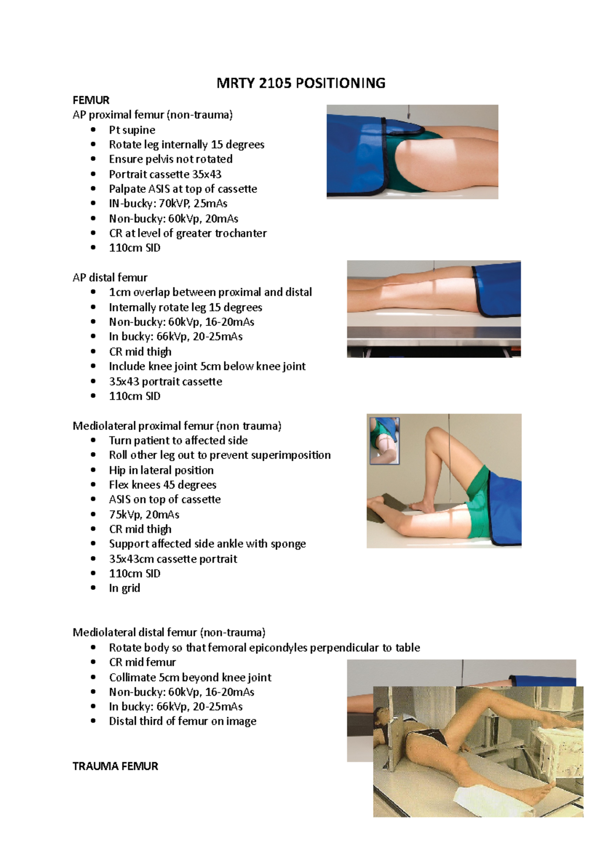 MRTY 2105 Positioning - MRTY 2105 POSITIONING FEMUR AP proximal femur ...