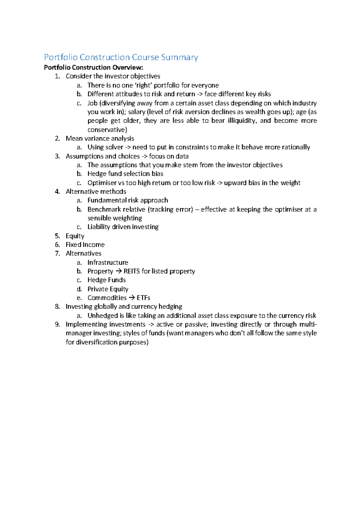 Portfolio Construction Course Summary - Portfolio Construction Course ...