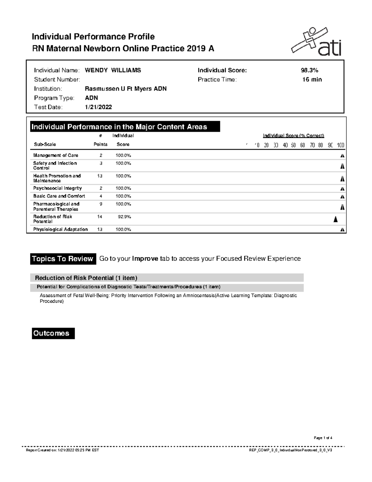 Maternal Newborn A ATI Individual Performance Profile RN Maternal 