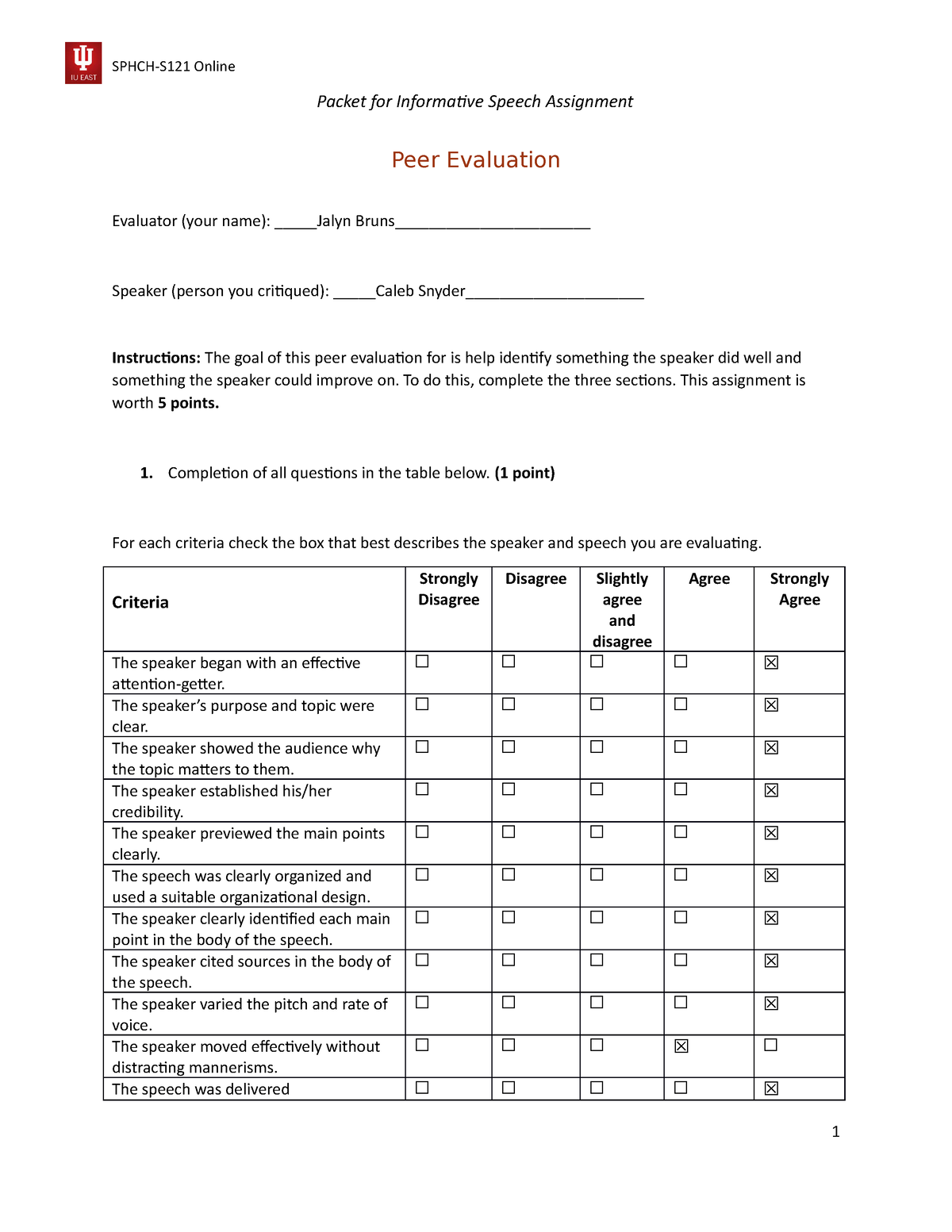 Informative speech peer evaluation 1 - SPHCH-S121 Online Packet for ...