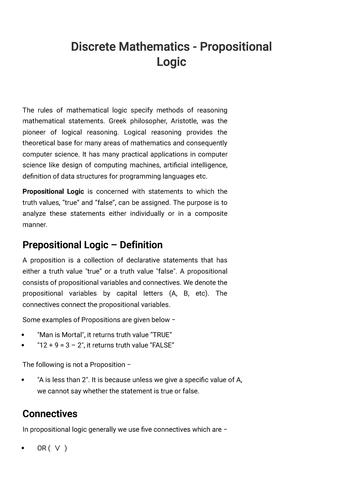 Discrete Mathematics - Propositional Logic - Discrete Mathematics ...