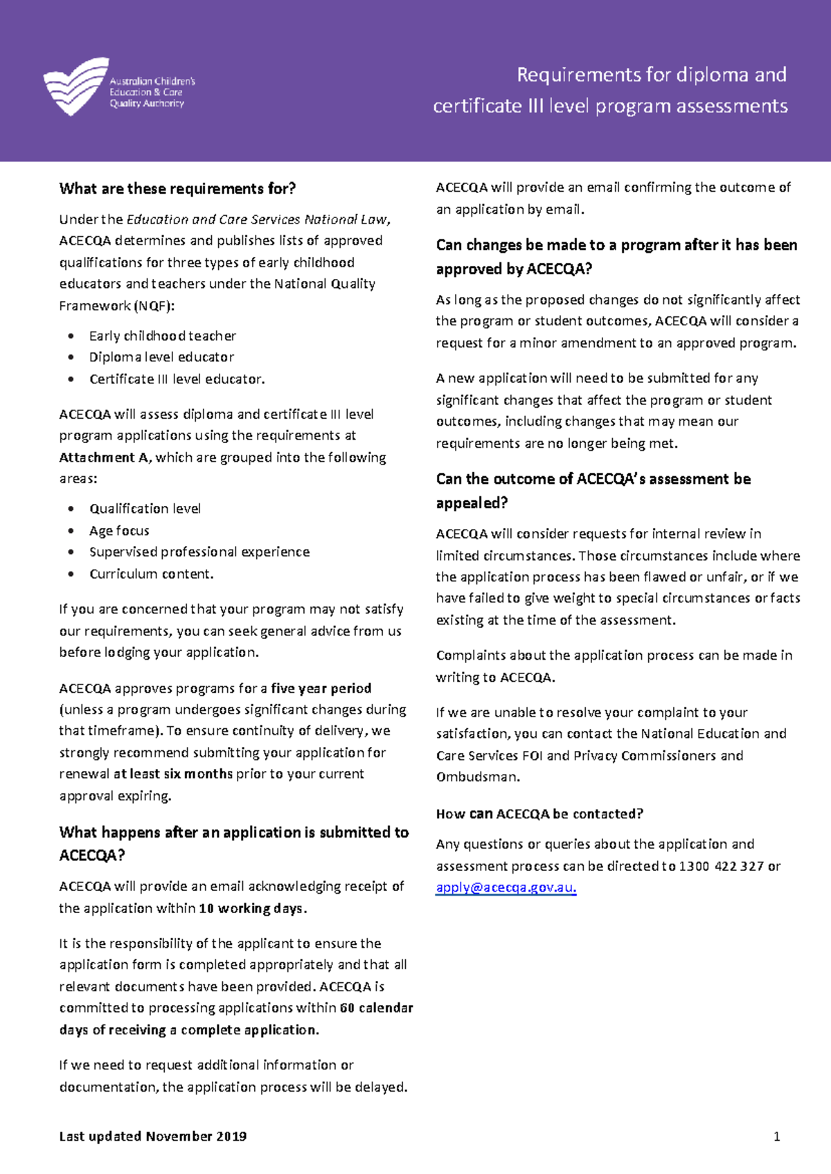Requirements for diploma and certificate III level program assessments ...