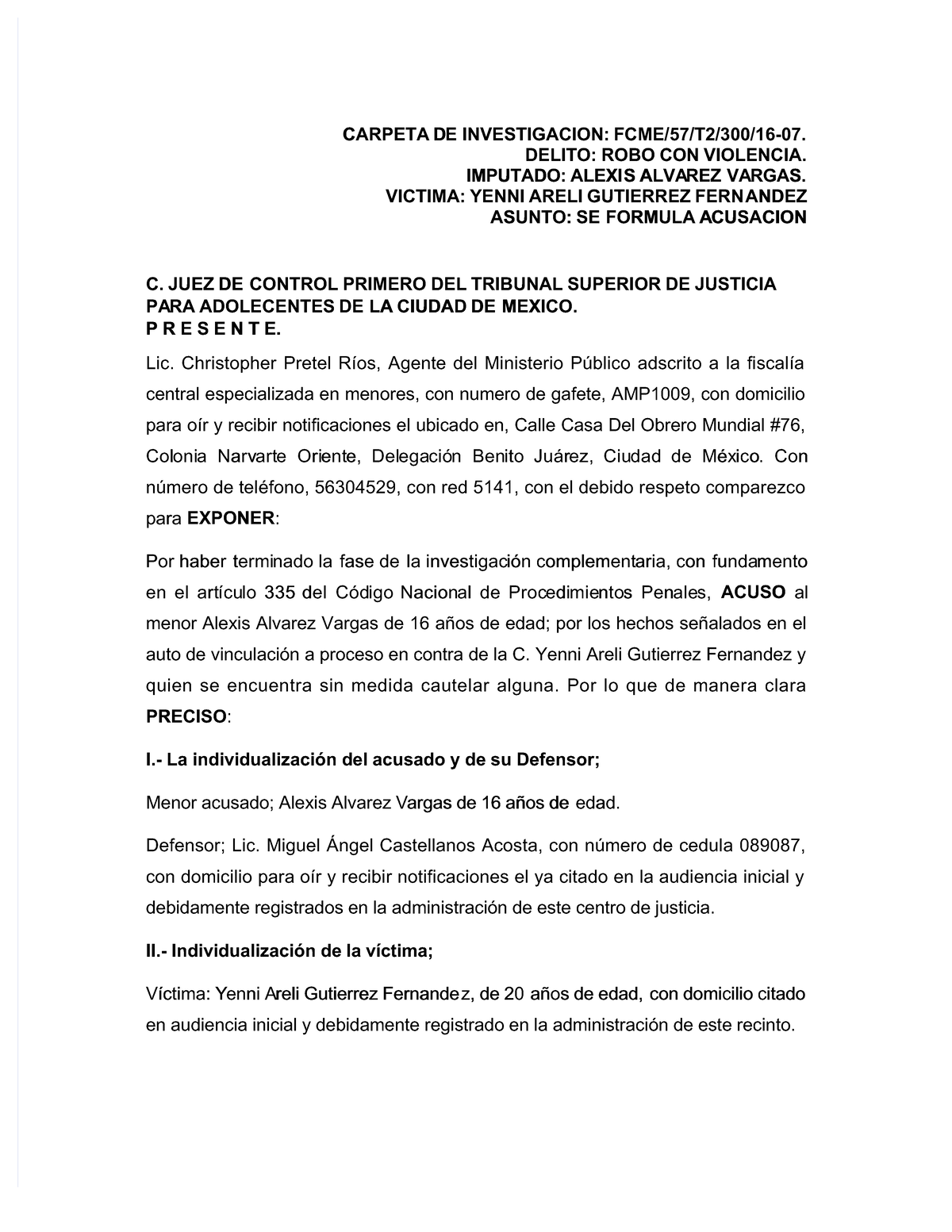 Escrito De Acusación Ejemplo En PDF - Derecho Penal - UANL - Studocu