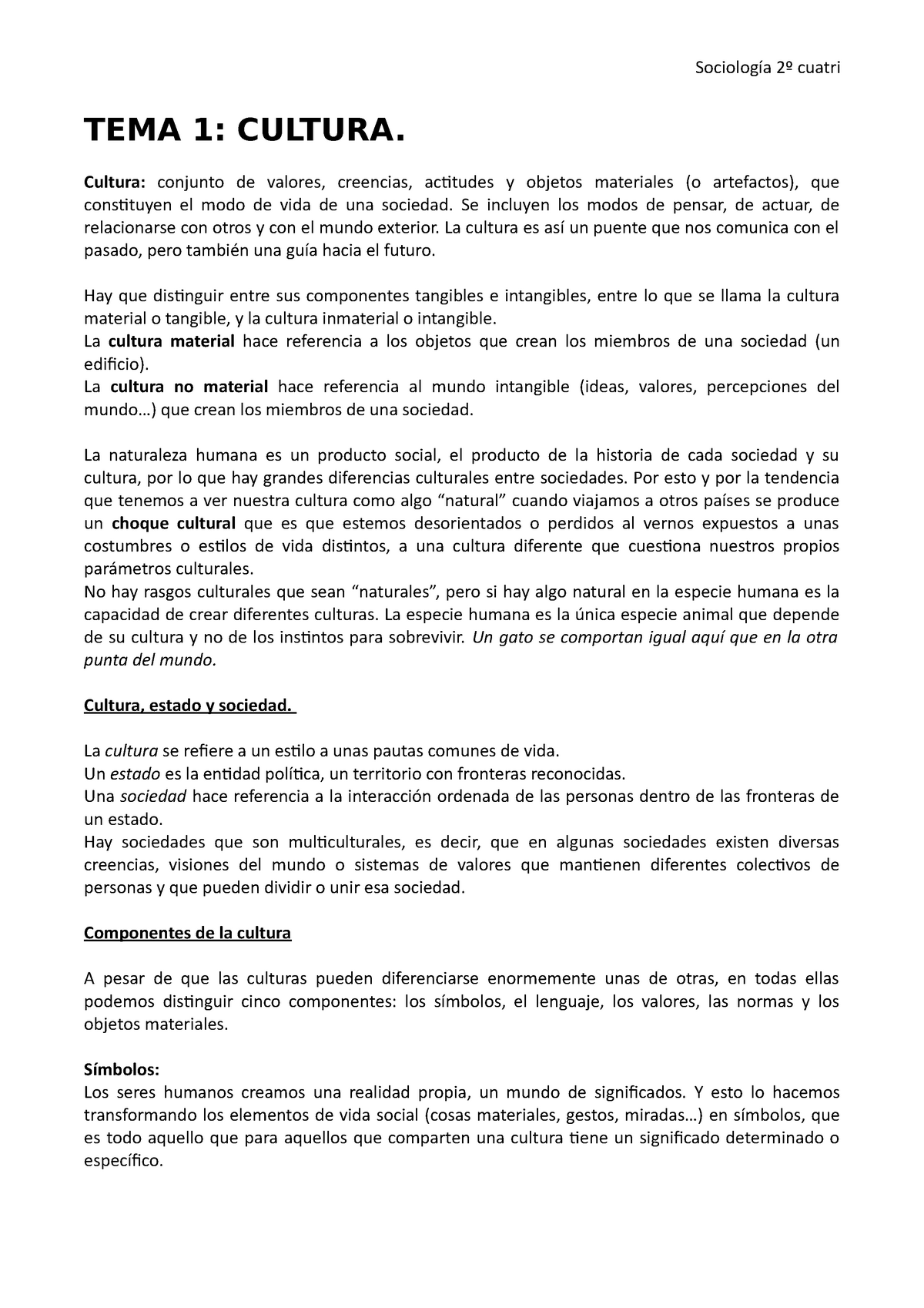 Sociología Tema1 Cultura Tema 1 Cultura Cultura Conjunto De Valores Creencias Actitudes 7953