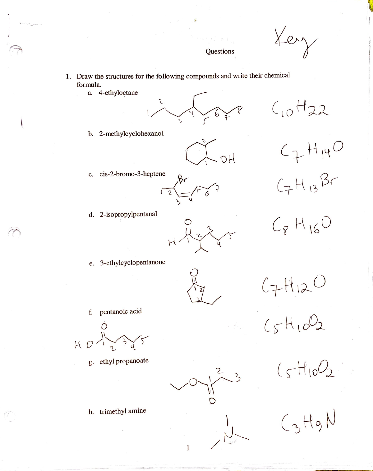 Final Exam Review Chem 20 (ochem Biochem) - .., - Questions ~ Draw The ...