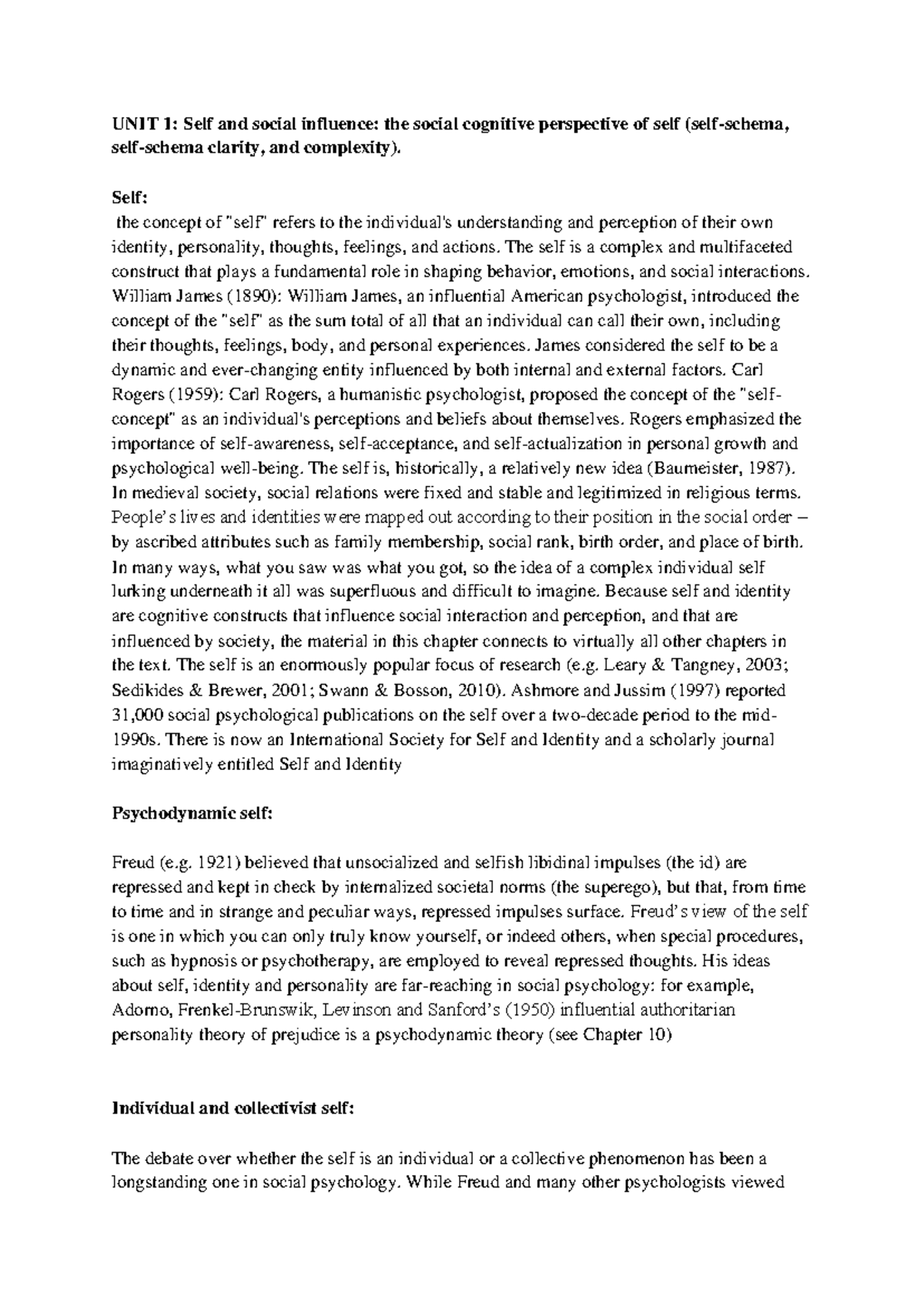 Social and group processes - UNIT 1: Self and social influence: the ...