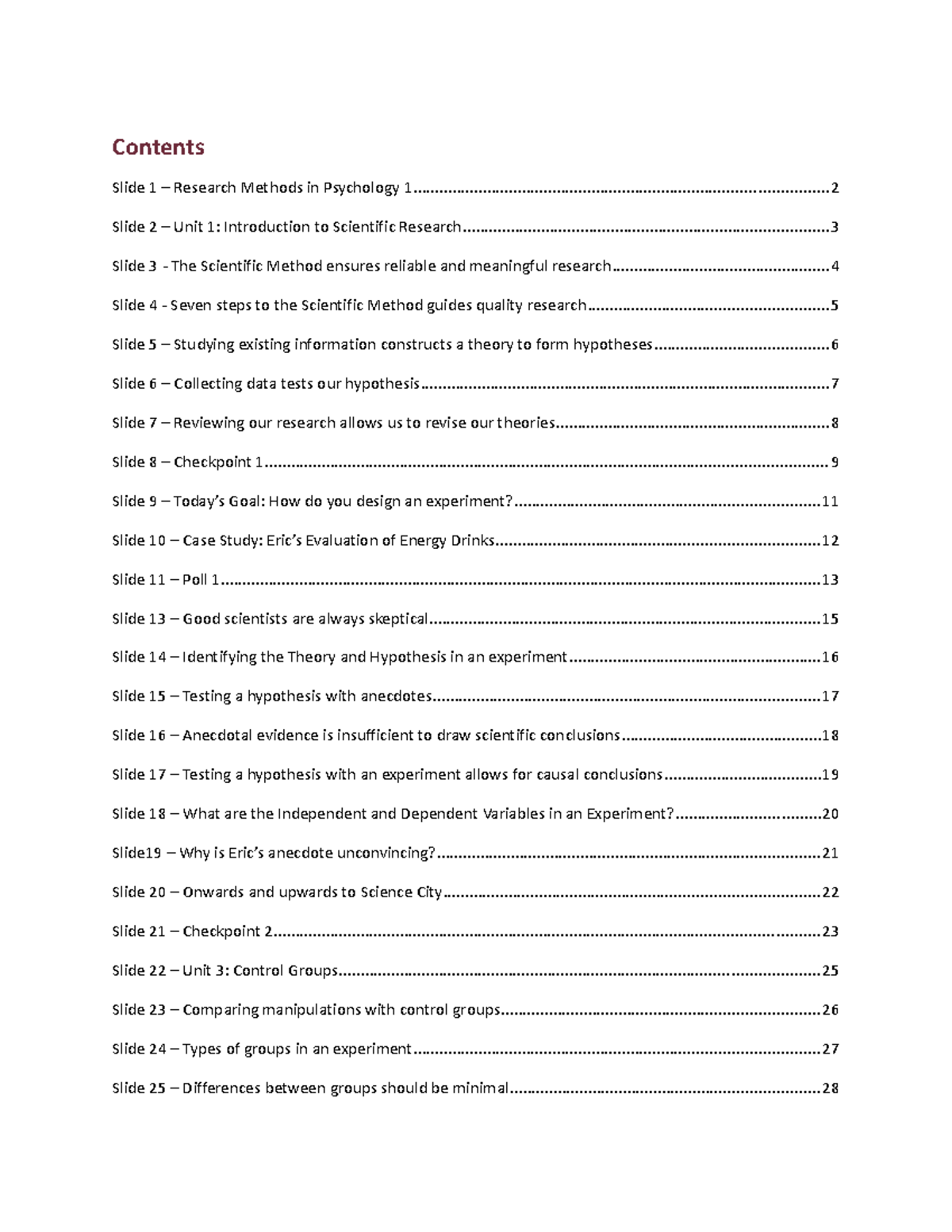 Psych 1X03 01 RM1 Handout - Contents Slide 1 – Research Methods In ...