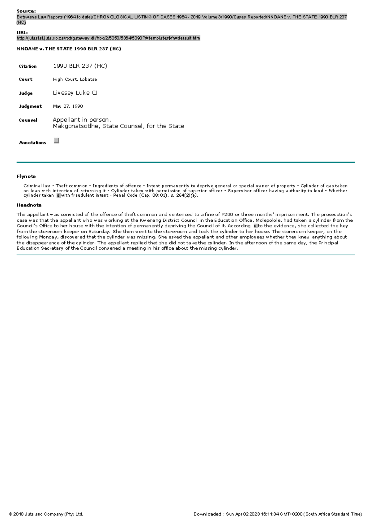 Nnoane v The State Source Botswana Law Reports (1964 to date