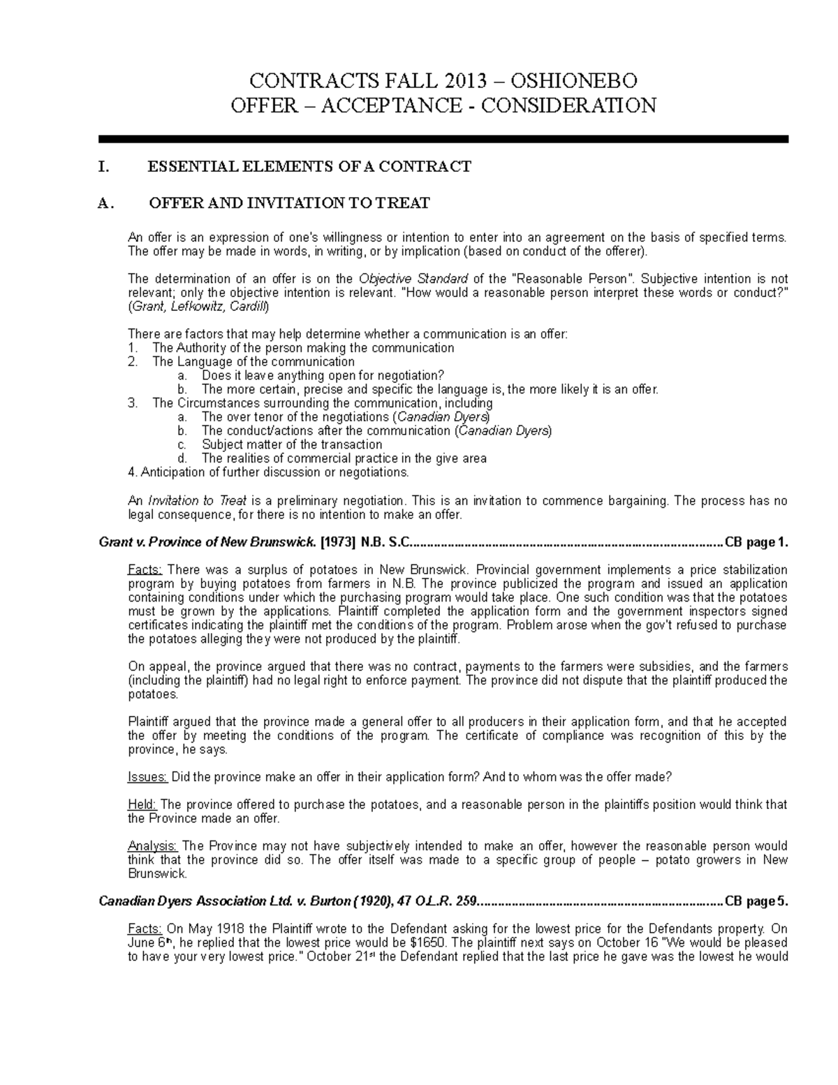 Law of Contracts Fall 2013 final notes - CONTRACTS FALL 2013 ...