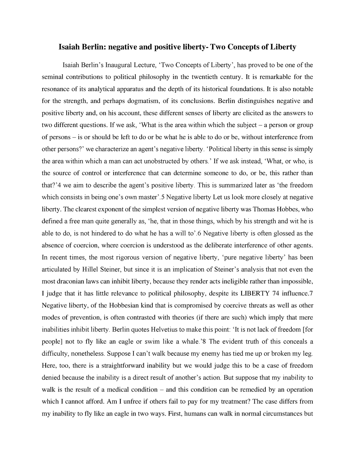 essay on negative liberty