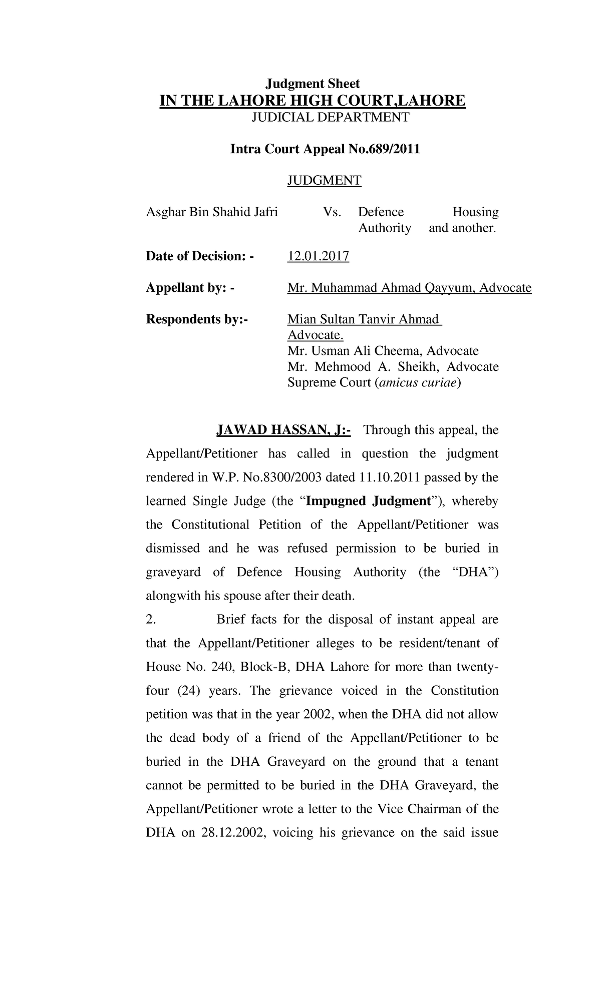 Graveyard. 2017 LHC197 - Judgment Sheet IN THE LAHORE HIGH COURT,LAHORE ...