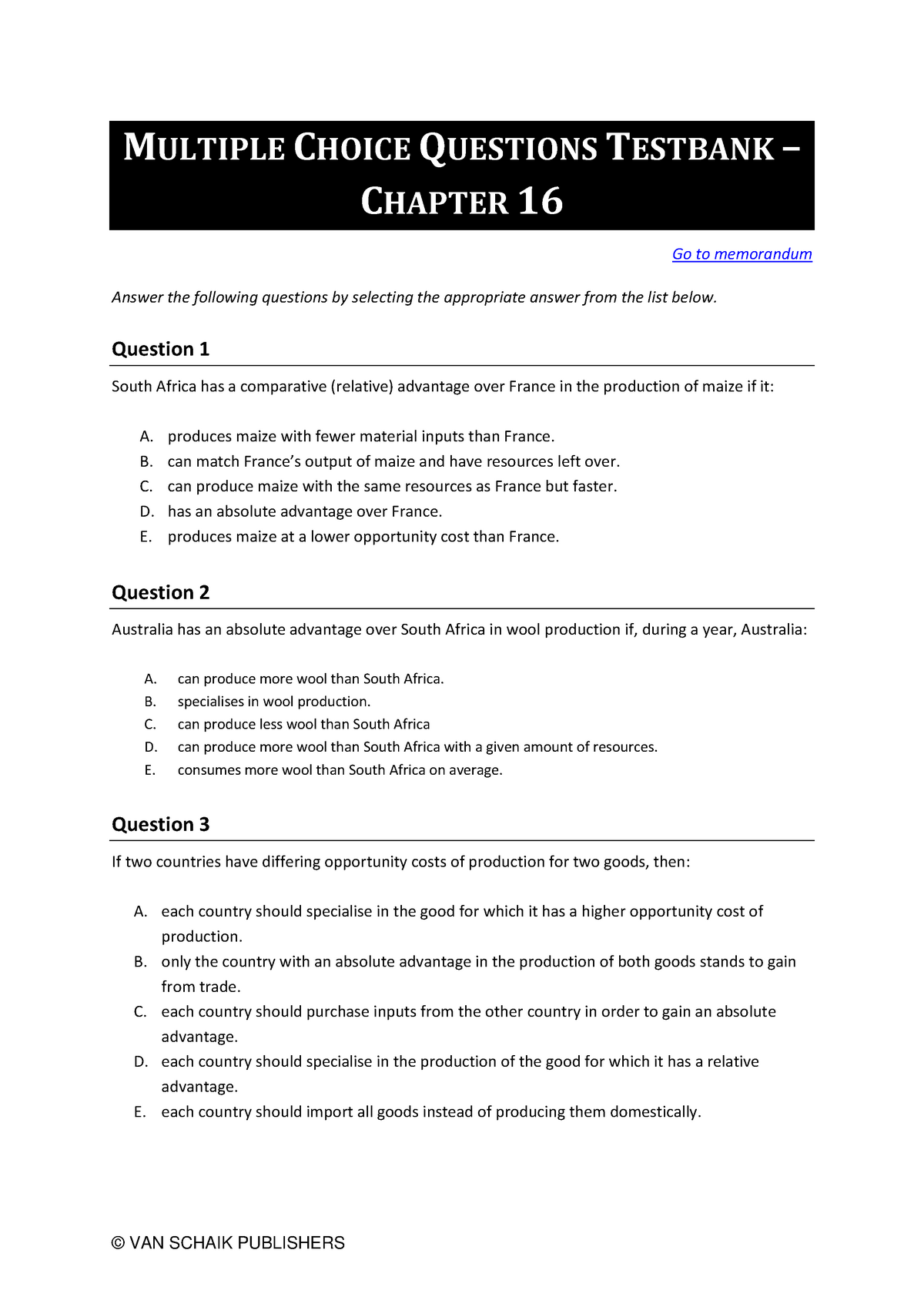 Chapter 16 3 - Questions - EBM201 - Mandela - Studocu