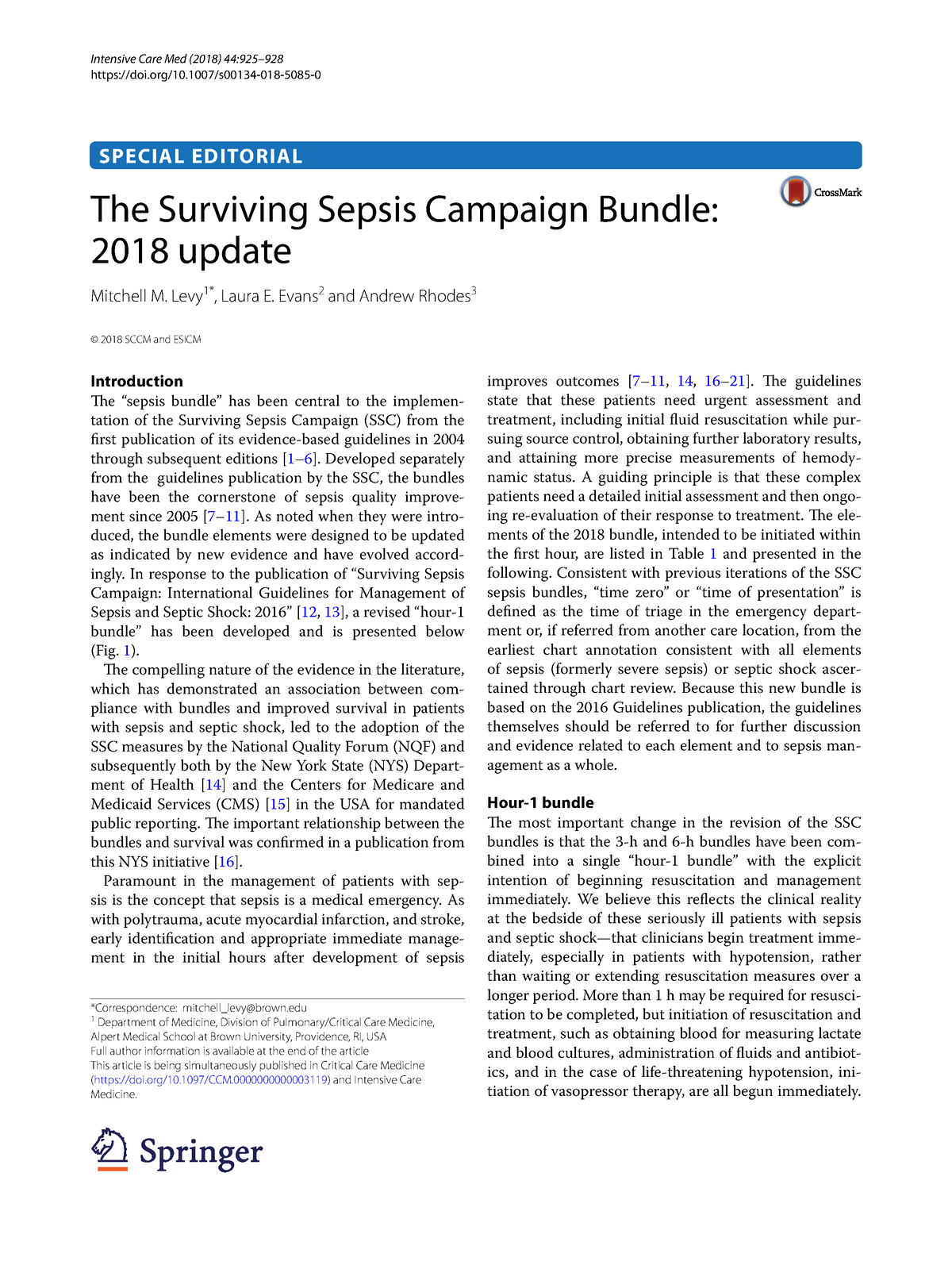 The Surviving Sepsis Campaign Bund - Intensive Care Med (2018) 44:925 ...