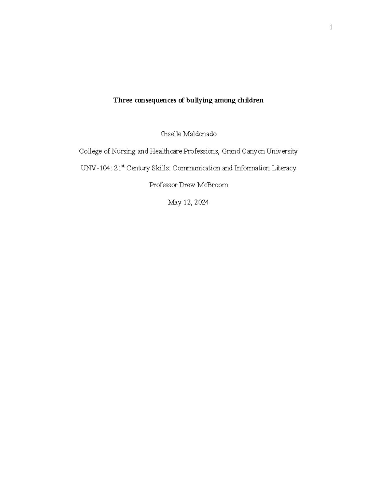 Final Draft Expository Essay - Three consequences of bullying among ...