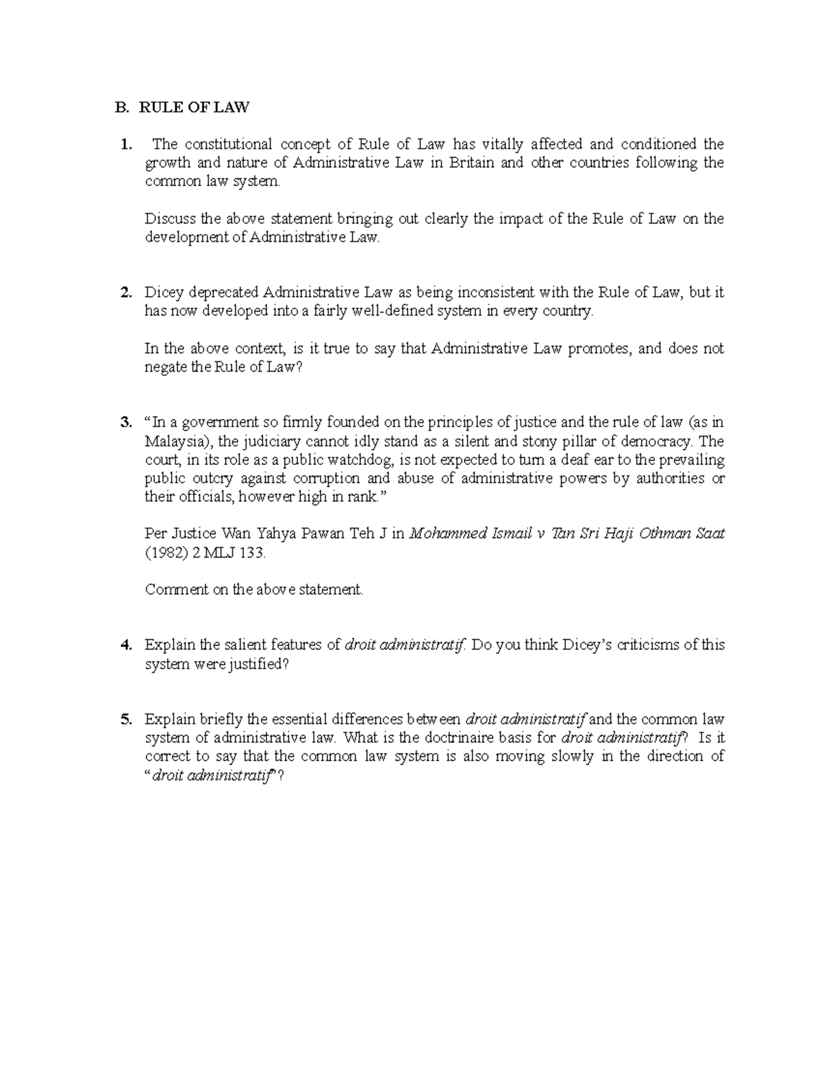 RULE OF LAW - notes - B. RULE OF LAW 1. The constitutional concept of ...