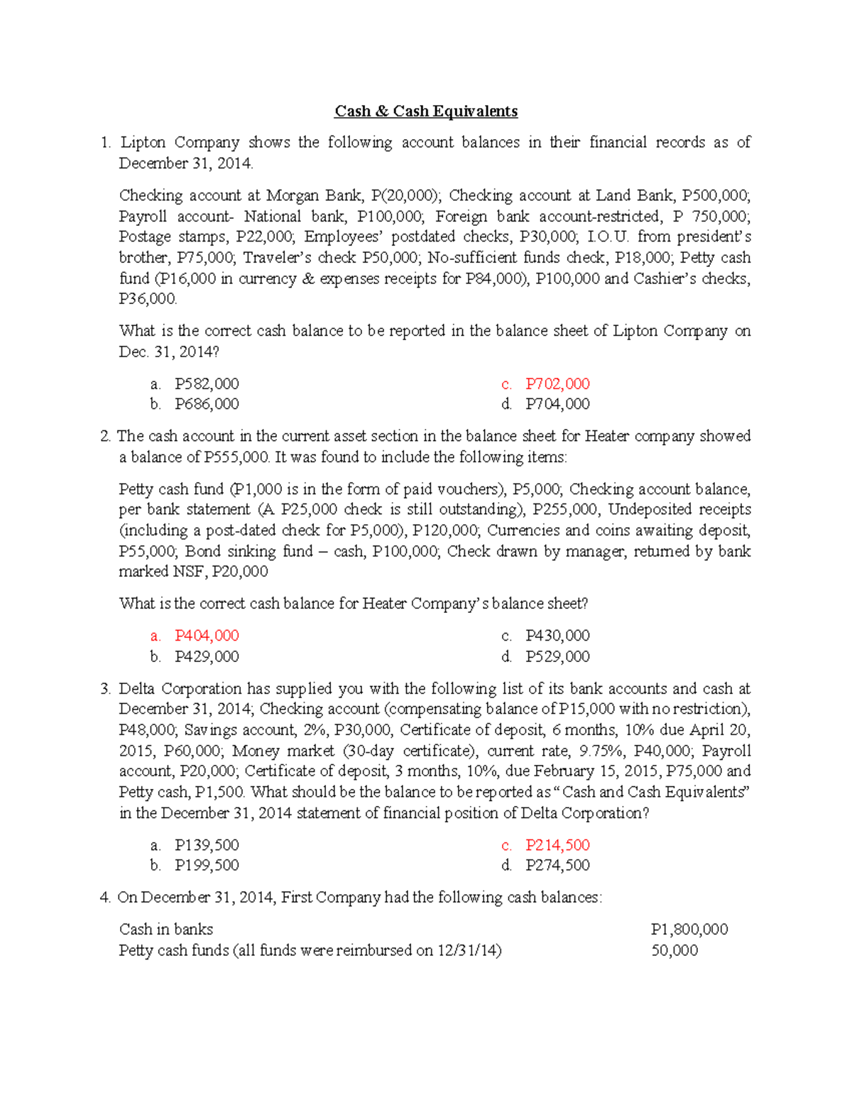 INTERMEDIATE ACCOUNTING REVIEWER Cash & Cash Equivalents Lipton