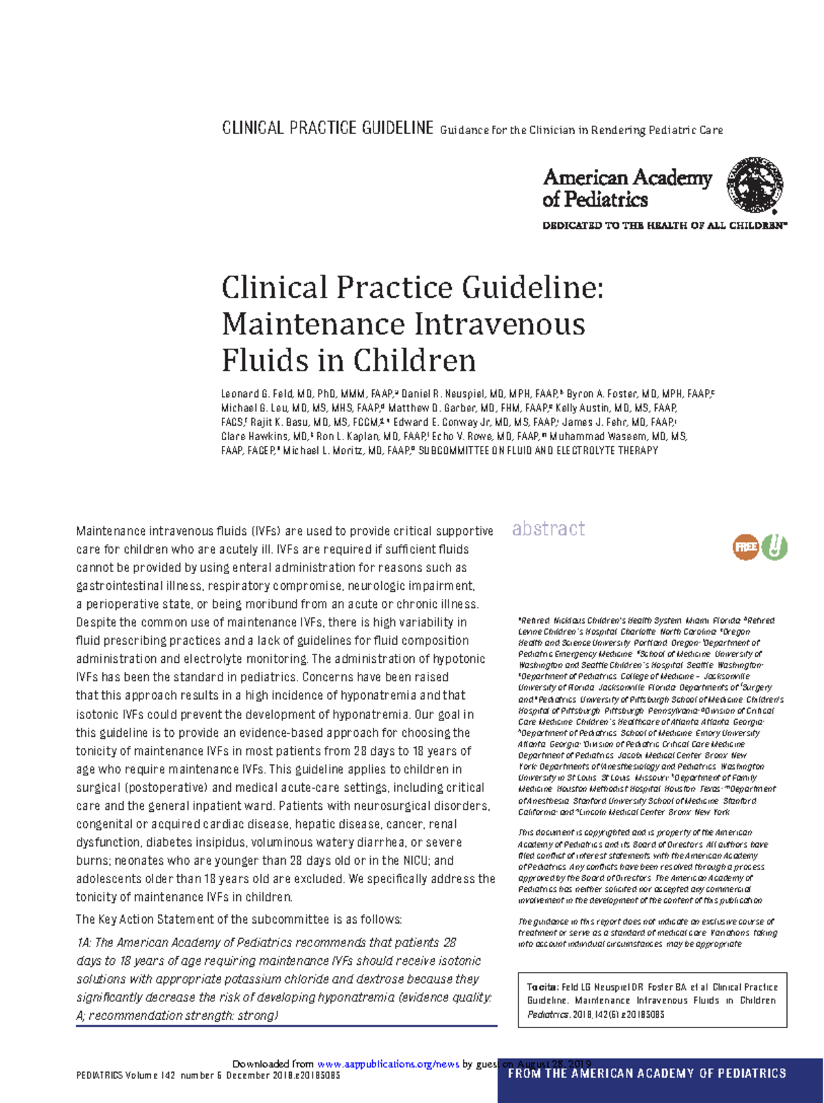 Guías AAP Líquidos Intravenosos EN Niños 2018 - Clinical Practice ...