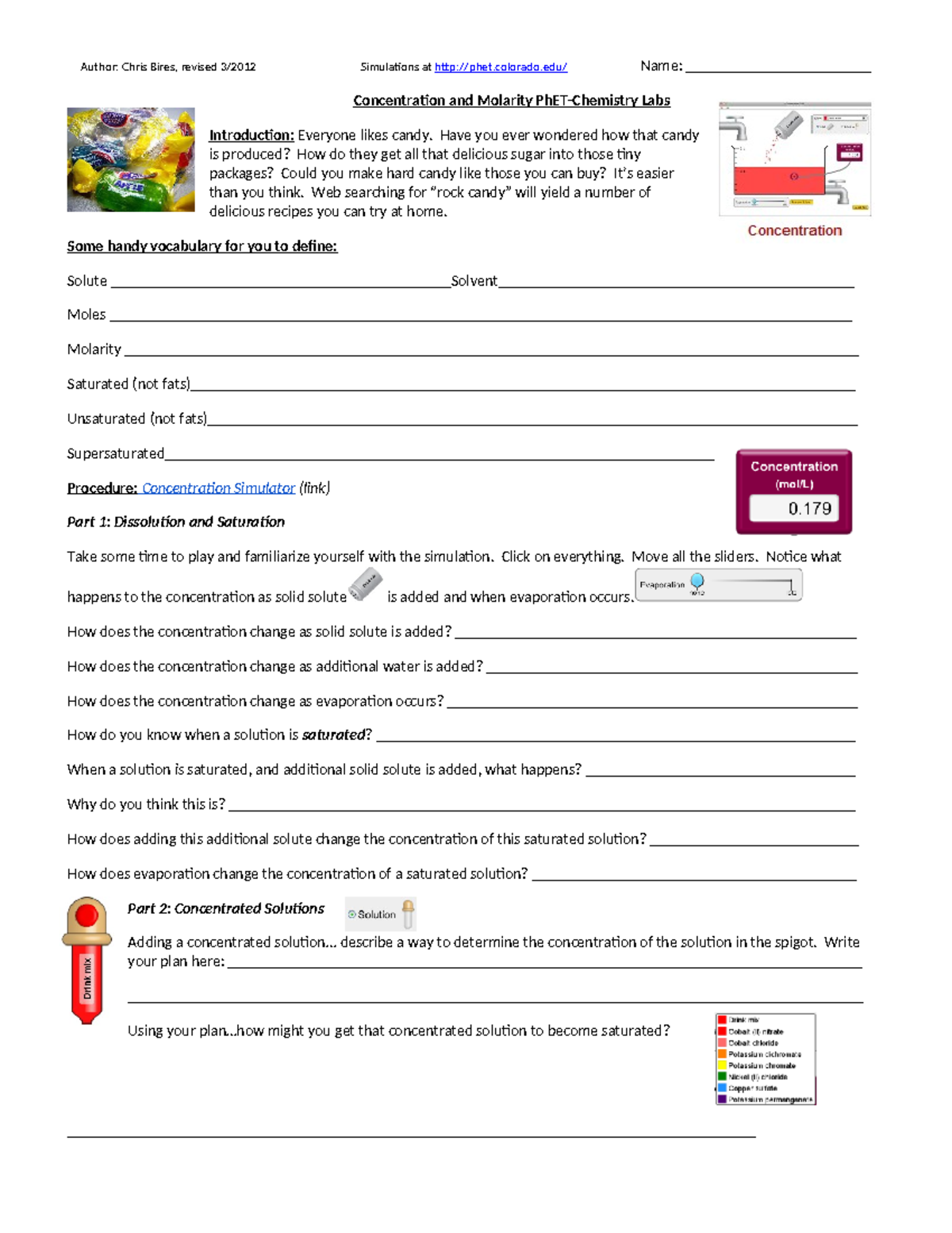 Copy of Copy of Concentration and Molarity Ph ET worksheet Day 1 ...