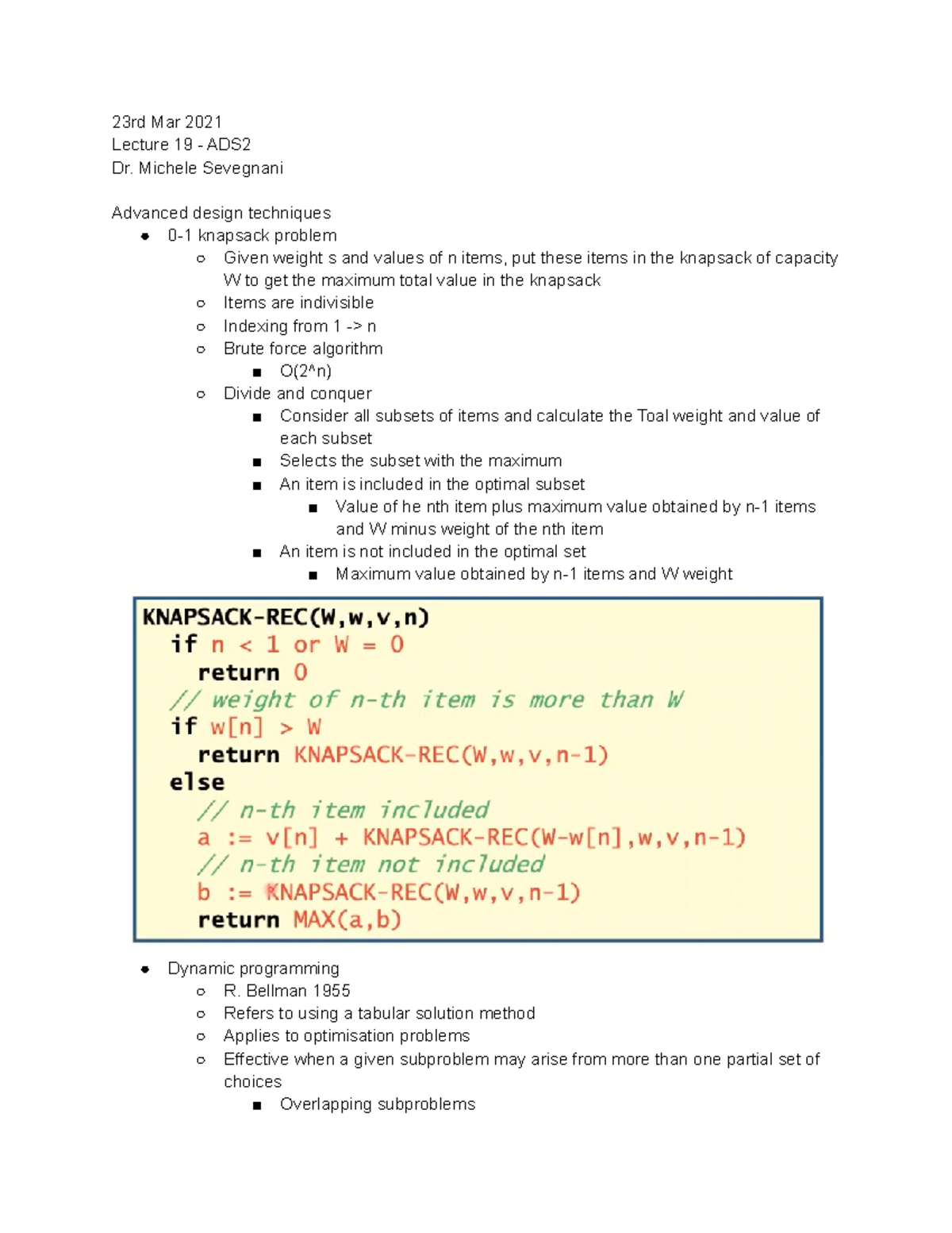 Algorithms and Data Structures Lecture 19 - 23rd Mar 2021 - 23rd Mar ...