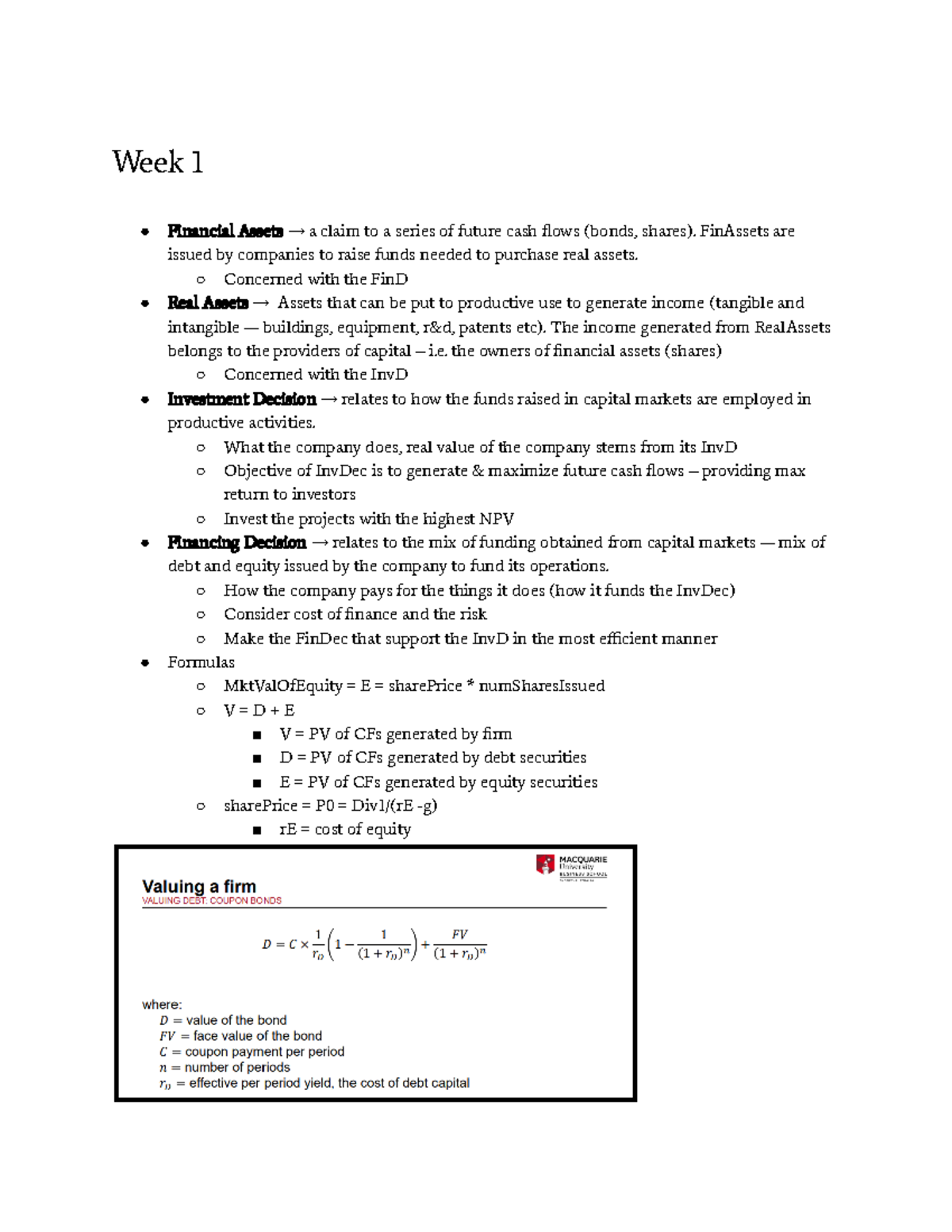 AFIN1002 WK 1 Summary - Week 1 Financial Assets → a claim to a series ...