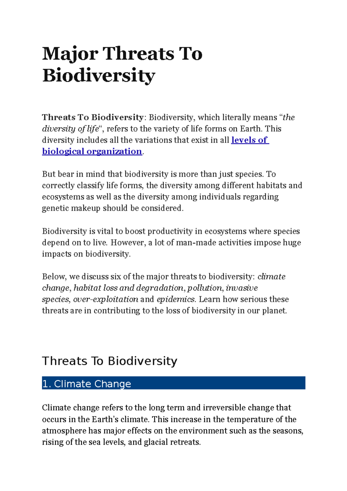 Major Threats To Biodiversity - Major Threats To Biodiversity Threats ...