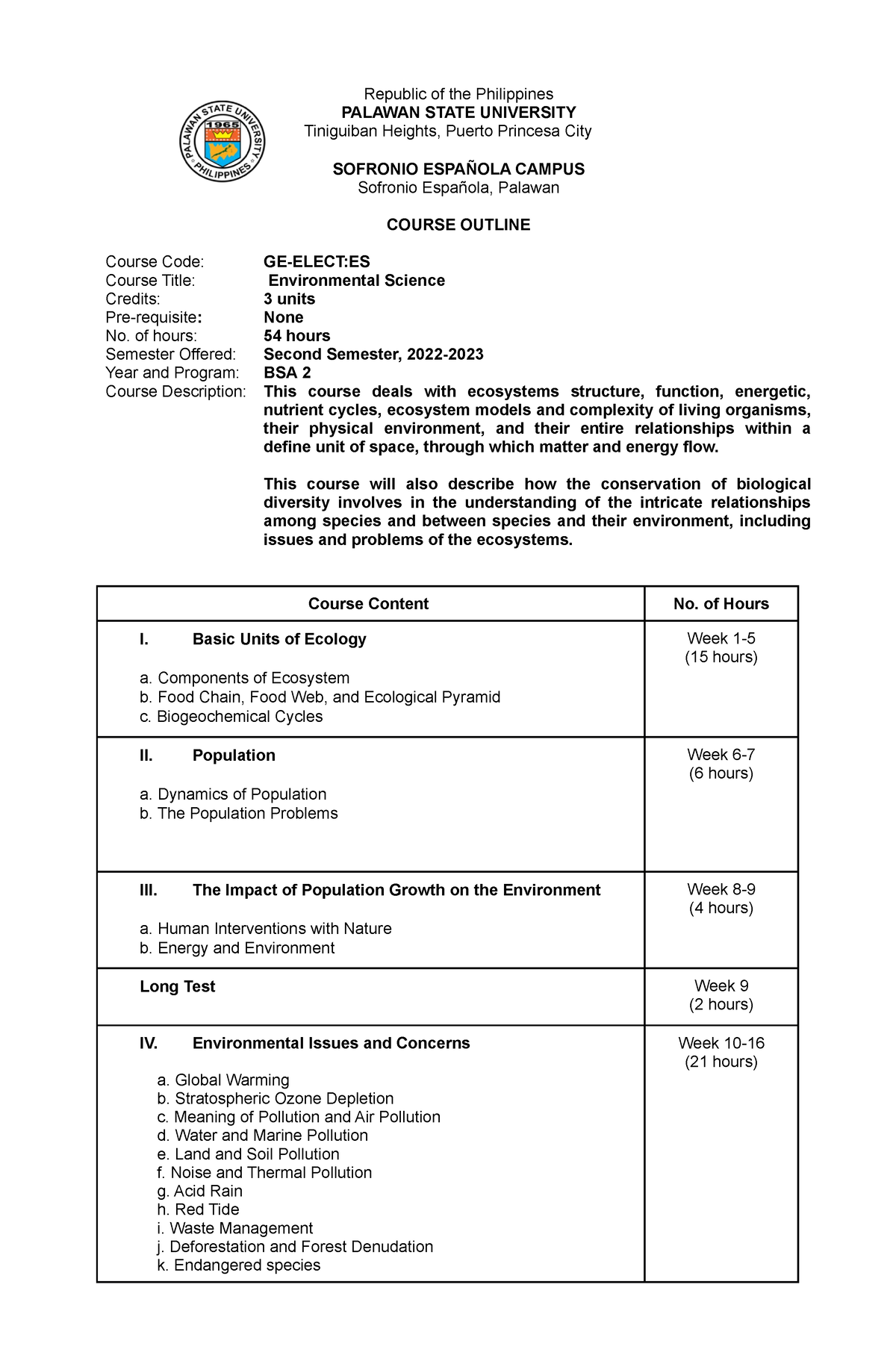 ES CO COURSE OUTLINE Republic Of The Philippines PALAWAN STATE   Thumb 1200 1835 