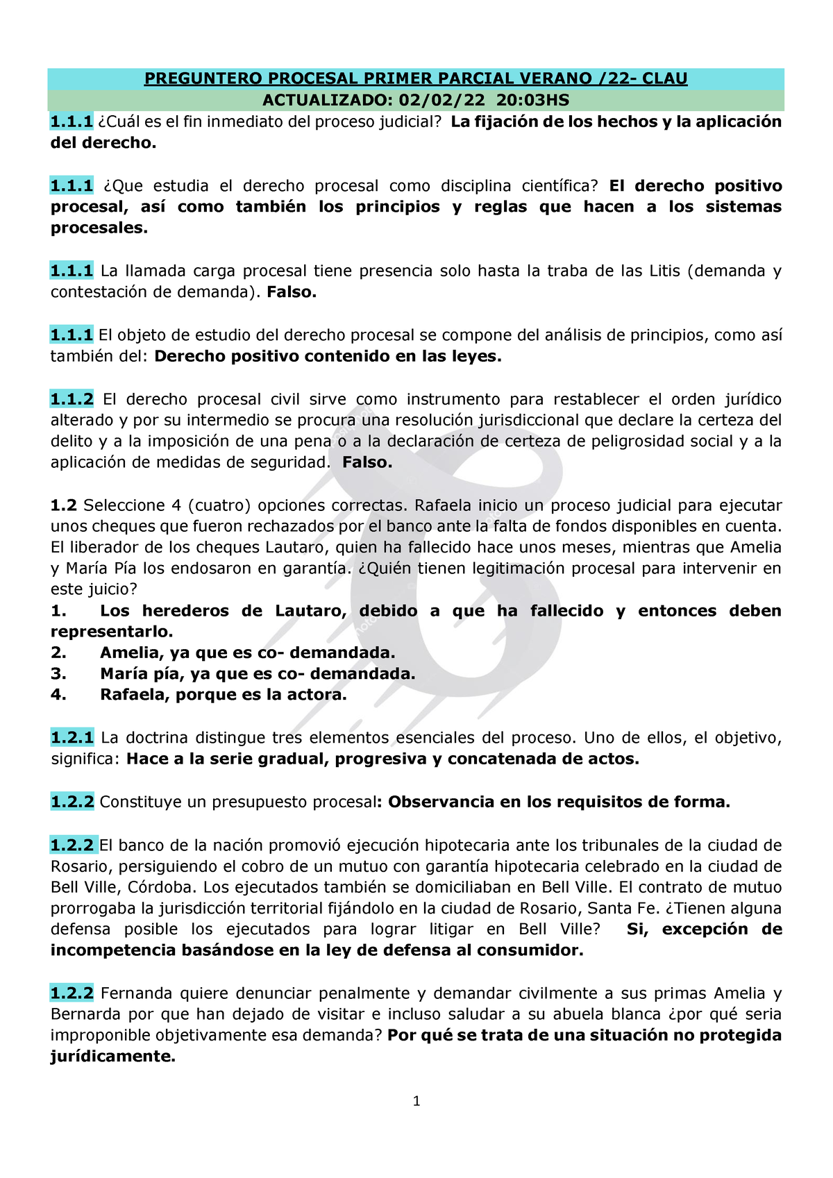 Preguntero Procesal Primer Parcial - PREGUNTERO PROCESAL PRIMER PARCIAL ...