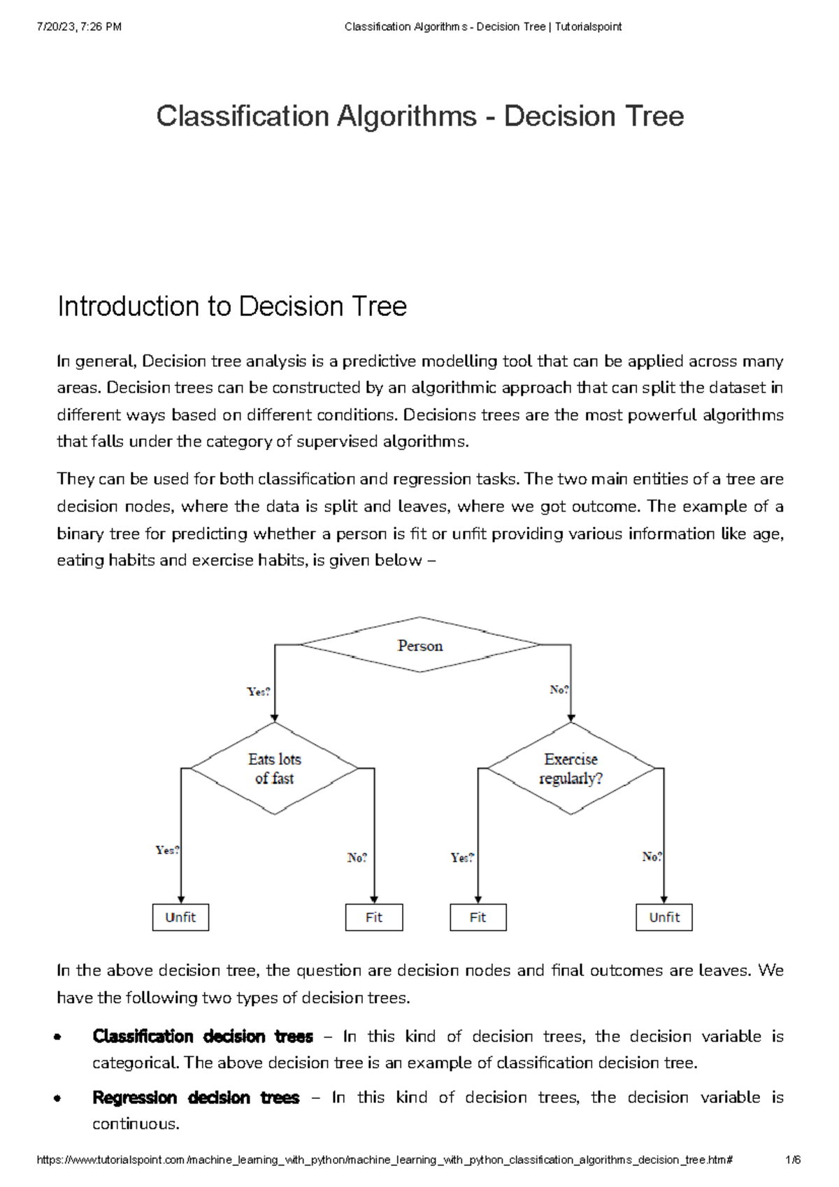 Classification Algorithms - Decision Tree Tutorialspoint ...