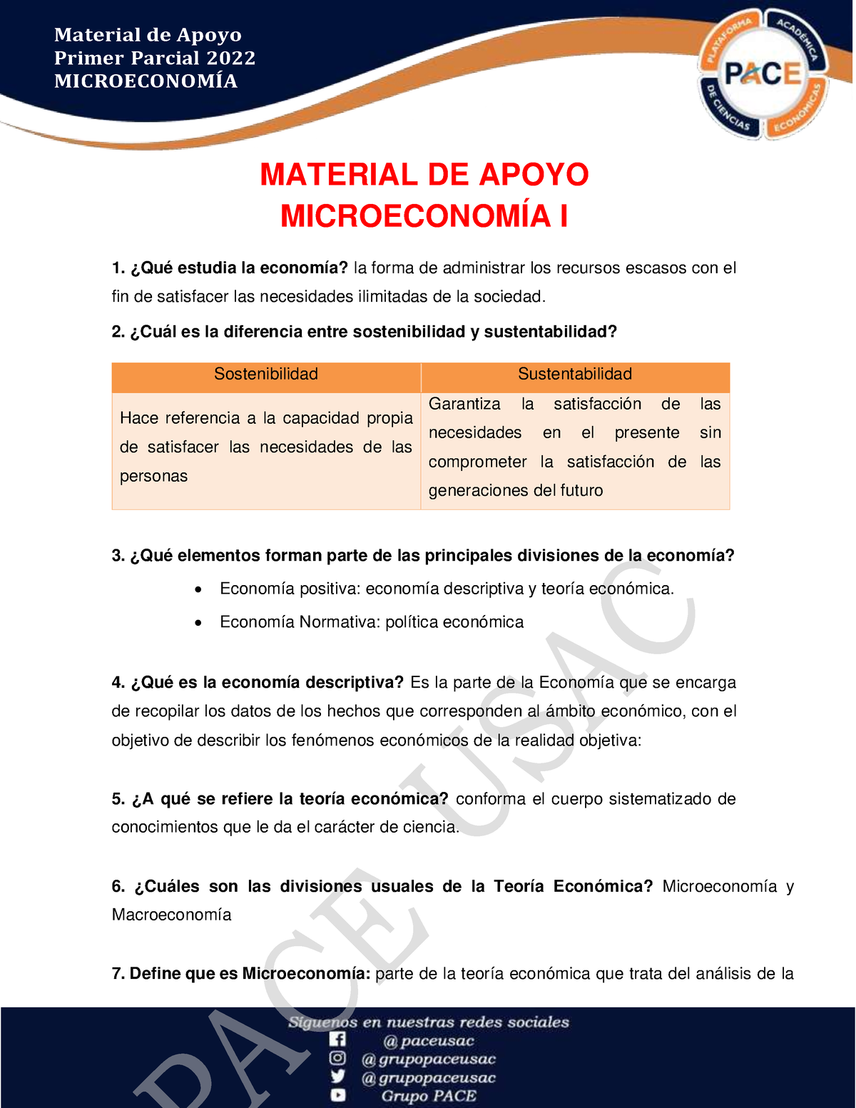 Grupo PACE- Microeconomía Material DE Apoyo Primer Parcial - Primer ...