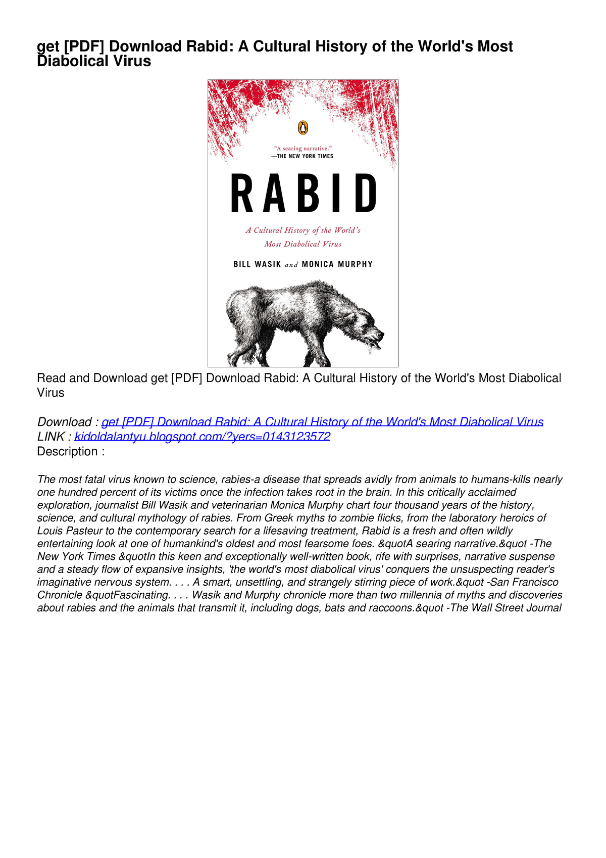 get [PDF] Download Rabid: A Cultural History of the World's Most