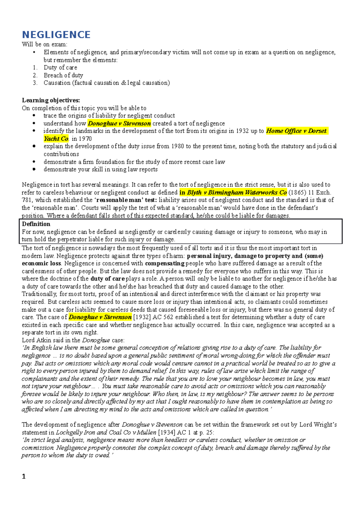 2-tort-negligence-negligence-will-be-on-exam-elements-of