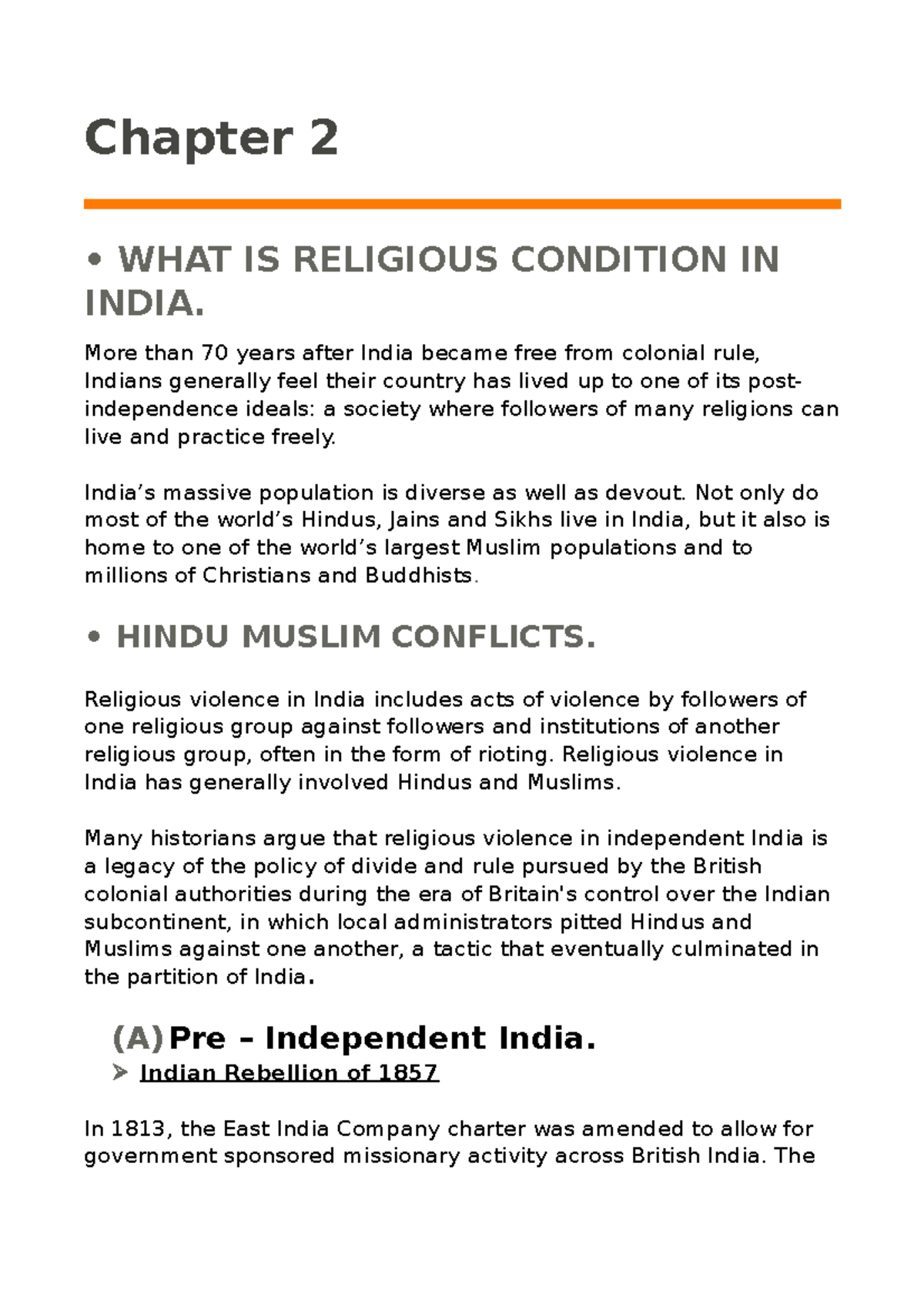 Ab2 - Lecture notes - Chapter 2 • WHAT IS RELIGIOUS CONDITION IN INDIA ...