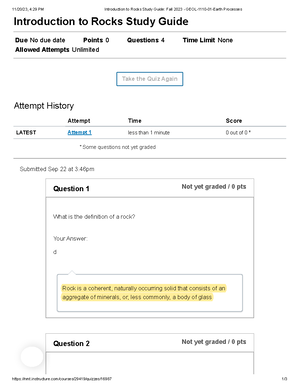 Igneous Rocks Study Guide Fall 2023 - GEOL-1110-01-Earth Processes ...