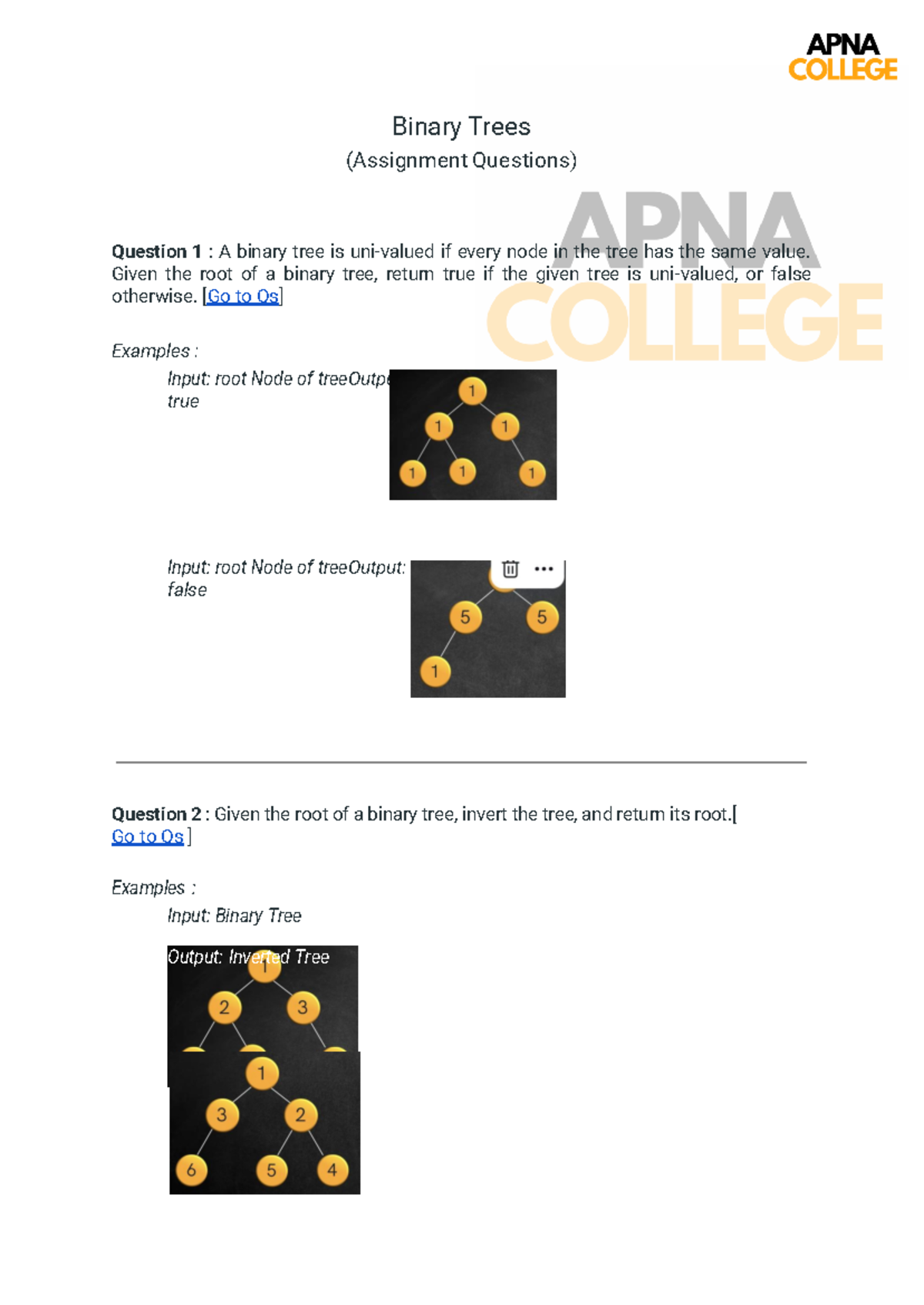 10. Binary Trees Questions - Output: Inverted Tree Binary Trees ...