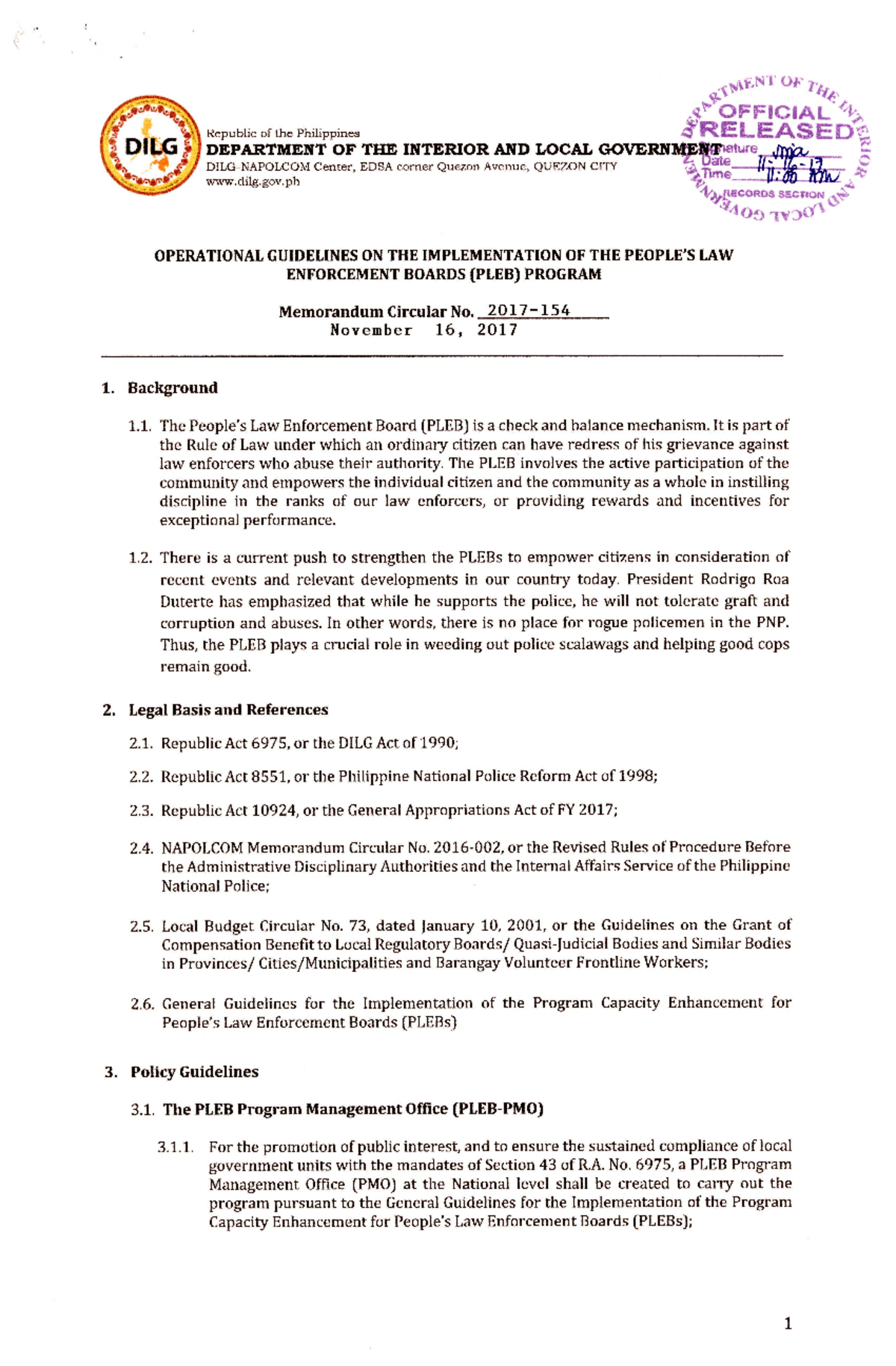 Dilgmemocircular2017 1117 904c86ee2a OF THE OFFICIAL Republic of