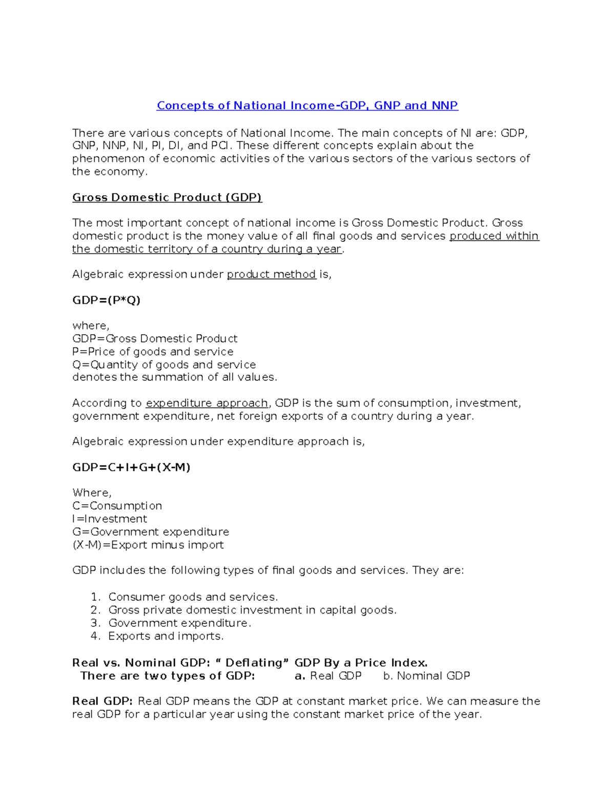 GDP, GNP and NNP - GDP, GNP and NNP - Concepts of National Income-GDP ...