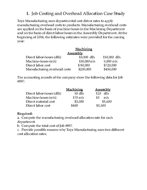 cost accounting case study with solution pdf