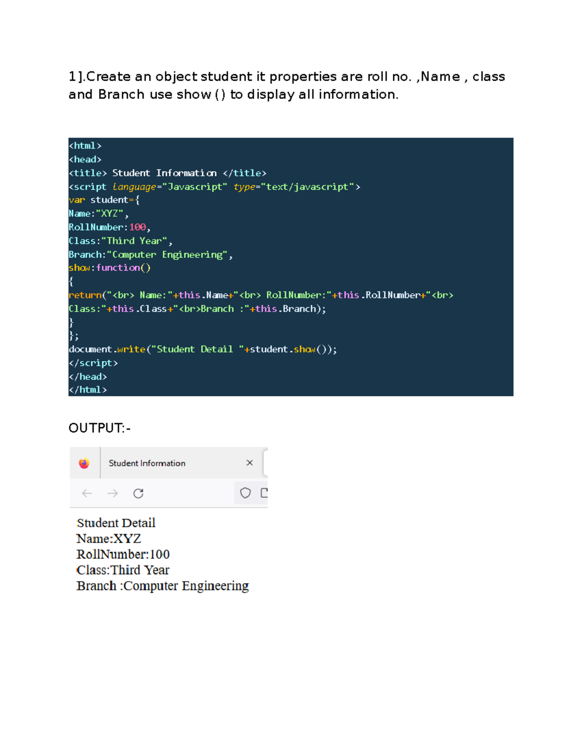 Assignment CSS 1 - well done - 1].Create an object student it ...