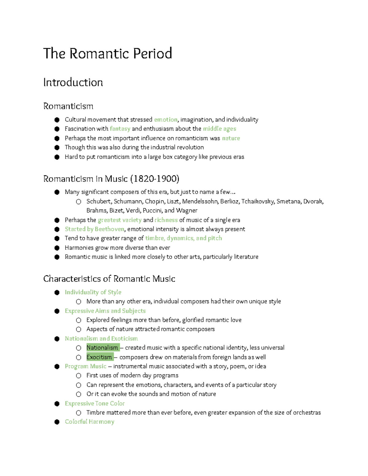 MUS 120 Romantic Period - The Romantic Period Introduction Romanticism ...