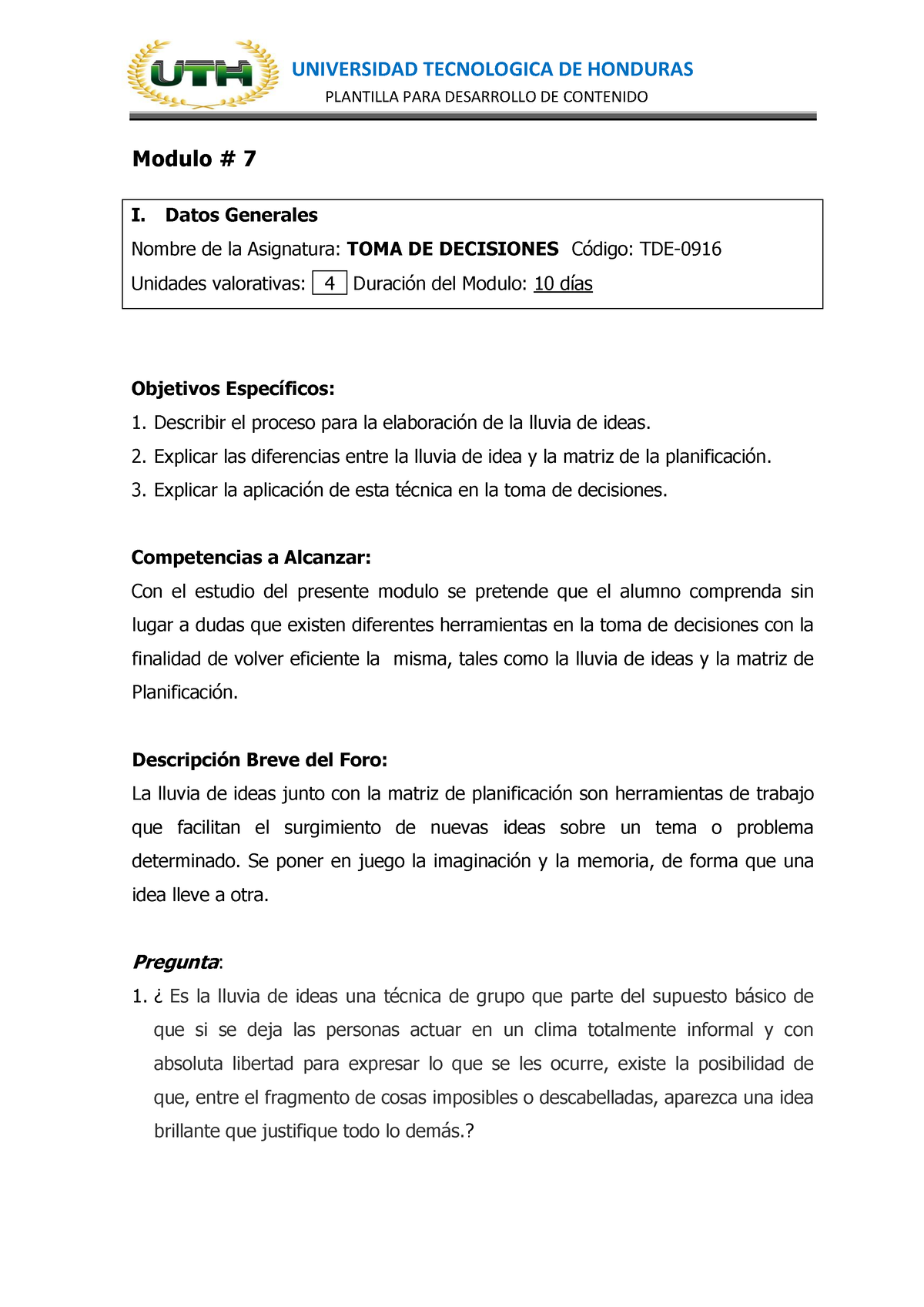 Modulo 7 Toma De Decisiones Plantilla Para Desarrollo De Contenido Modulo 7 I Datos 9058