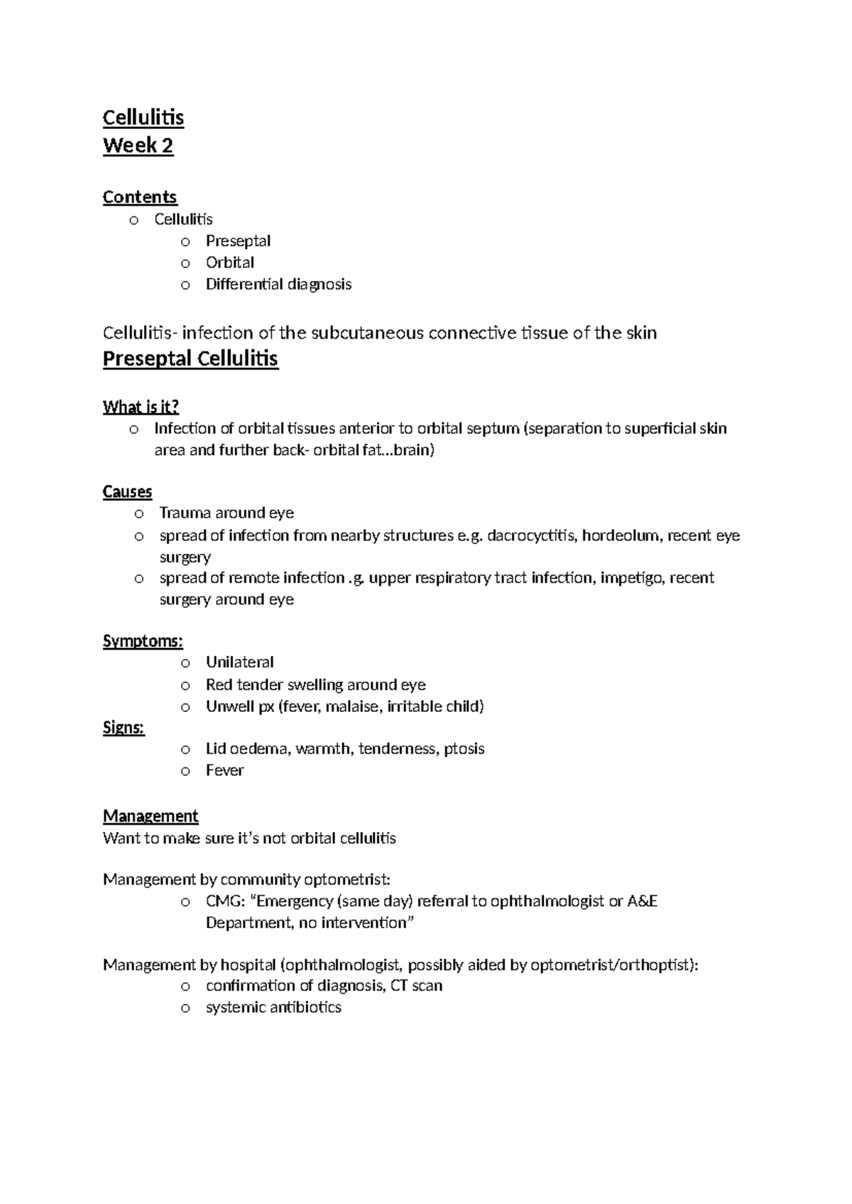 Cellulitis - .) Causes o Trauma around eye o spread of infection from ...