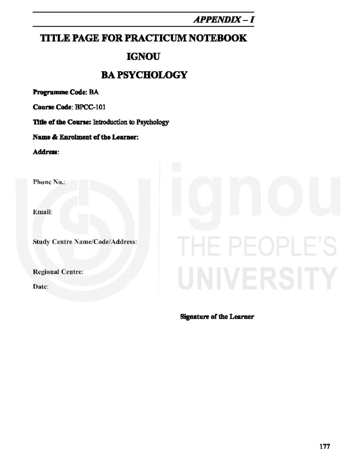 BPCC 101 Practical Appendix - I TITLE PAGE FOR PRACTICUM NOTEBOOK IGNOU ...